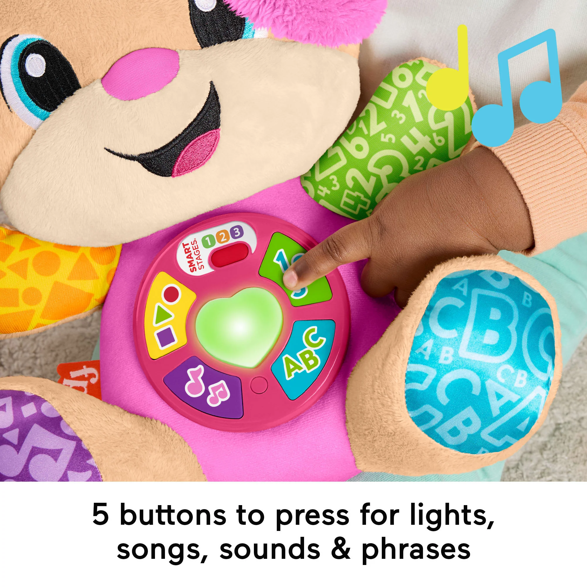 Fisher-Price Laugh & Learn Smart Stages Sis Pink Plush Baby Musical Learning Toy, Multilanguage Version - Image 4