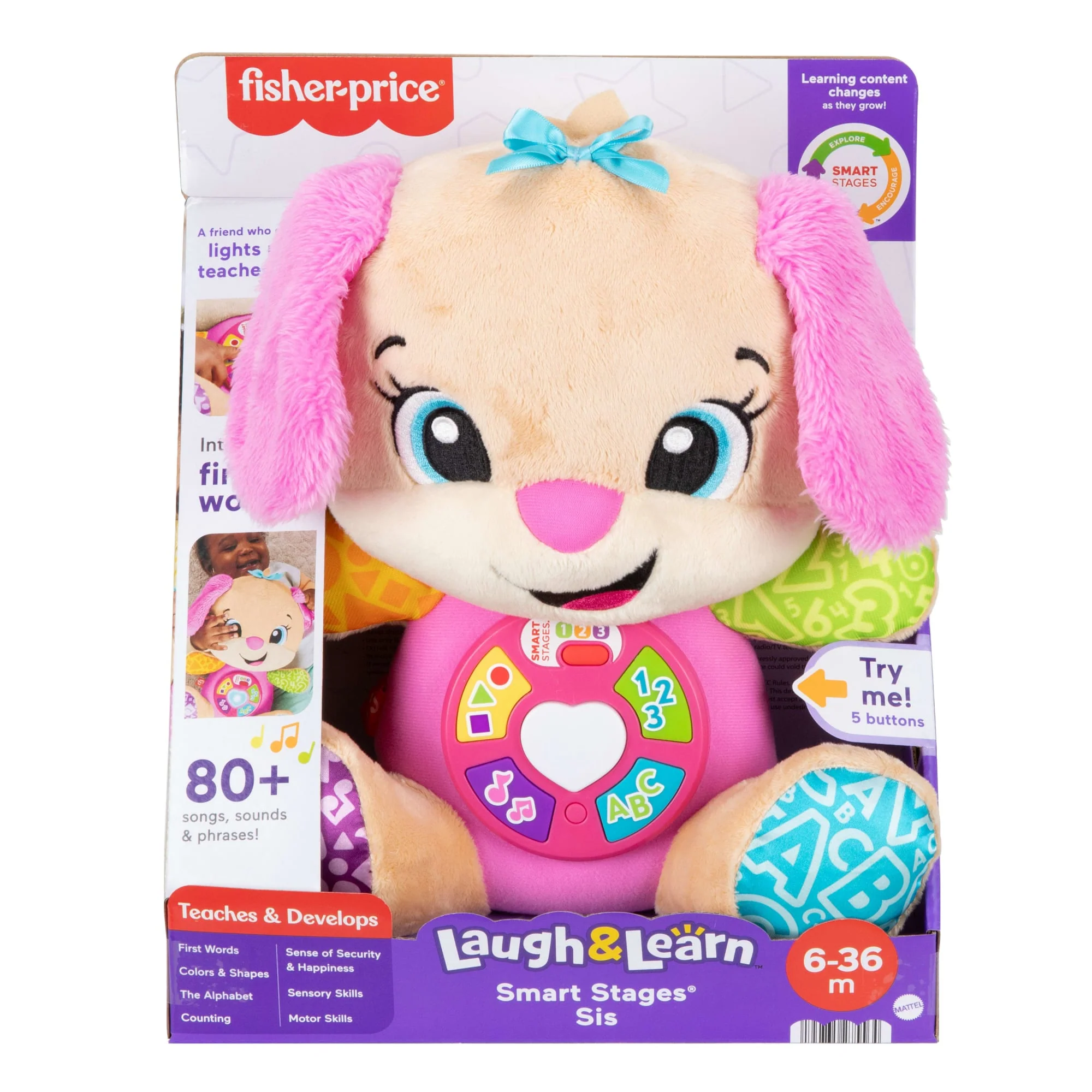 Fisher-Price Laugh & Learn Smart Stages Sis Pink Plush Baby Musical Learning Toy, Multilanguage Version - Image 6