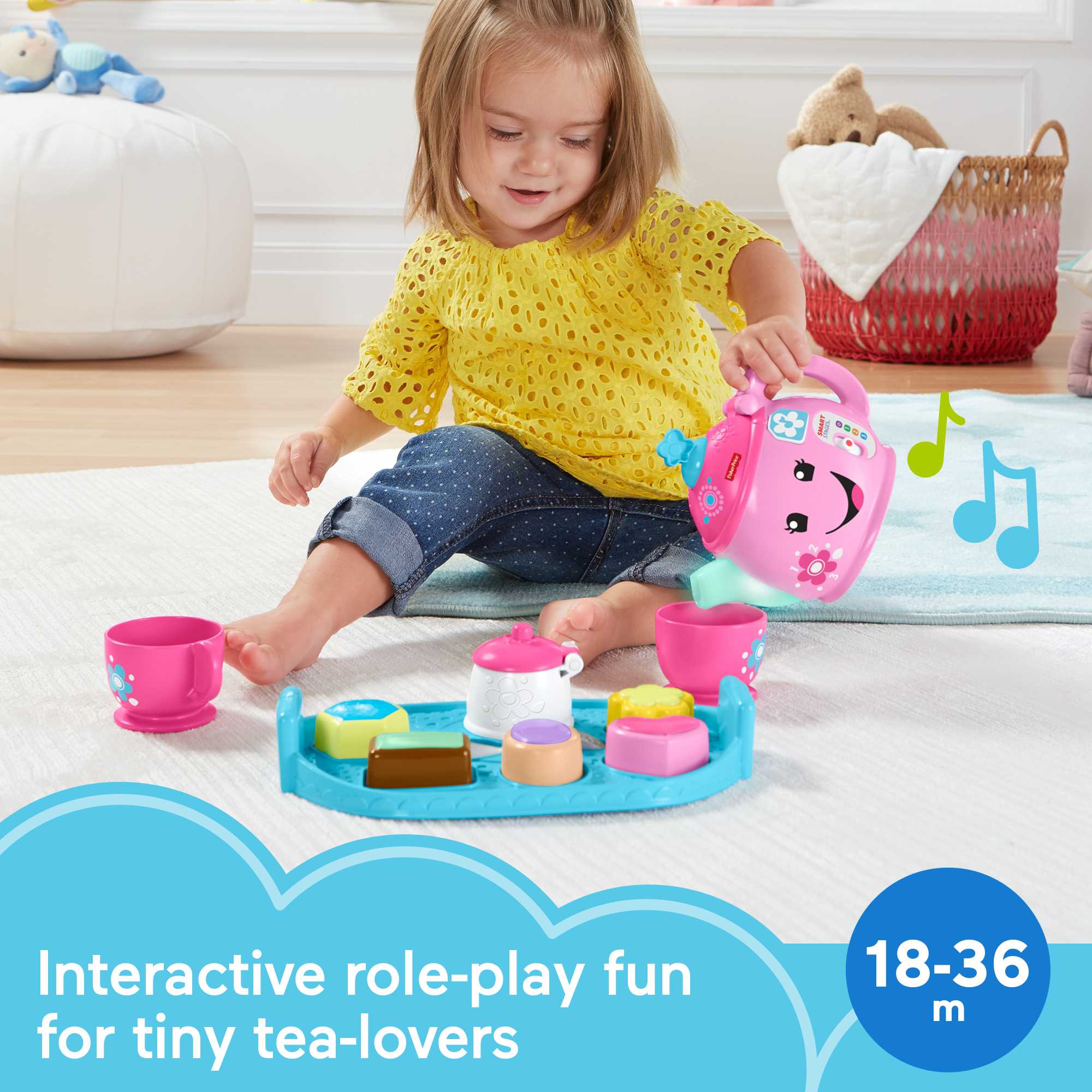 Fisher-Price Laugh & Learn Sweet Manners Tea Set Interactive Toddler Pretend Play, 11 Pieces - Image 2