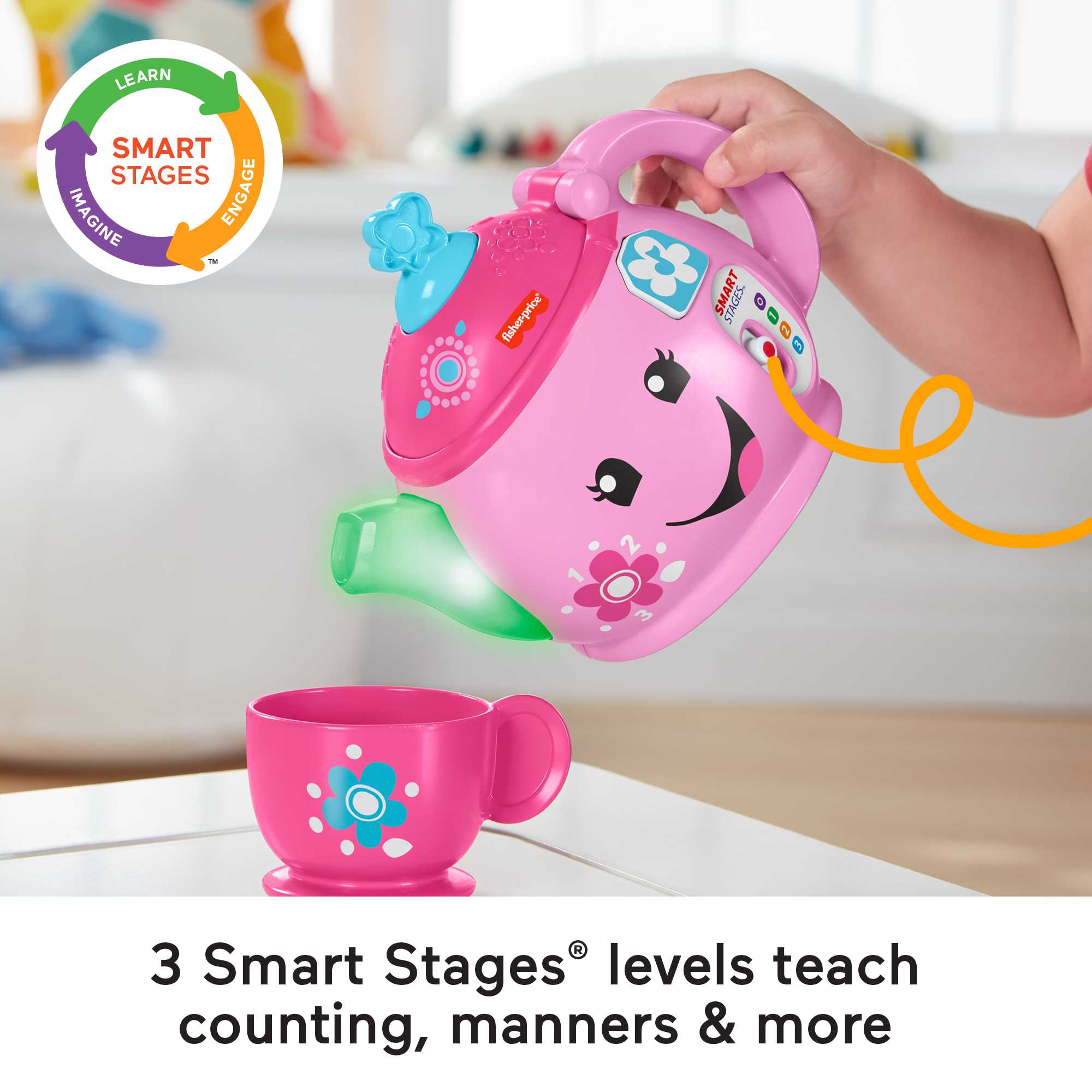 Fisher-Price Laugh & Learn Sweet Manners Tea Set Interactive Toddler Pretend Play, 11 Pieces - Image 3