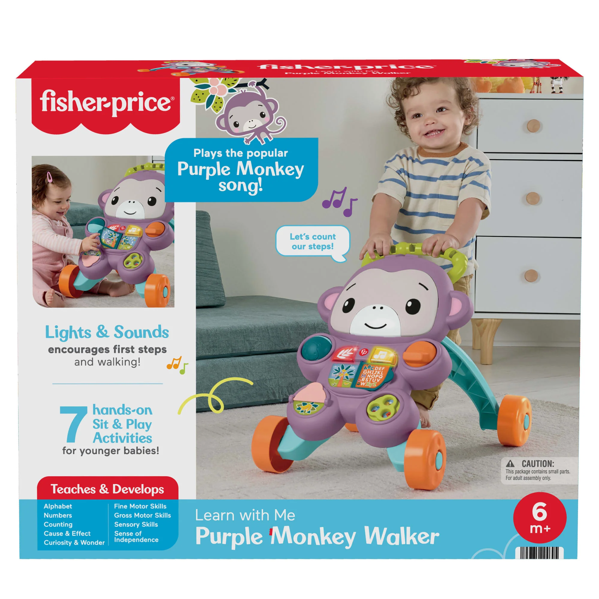 Fisher-Price Learn With Me Purple Monkey Walker Baby Activity Toy With Music & Lights - Image 6
