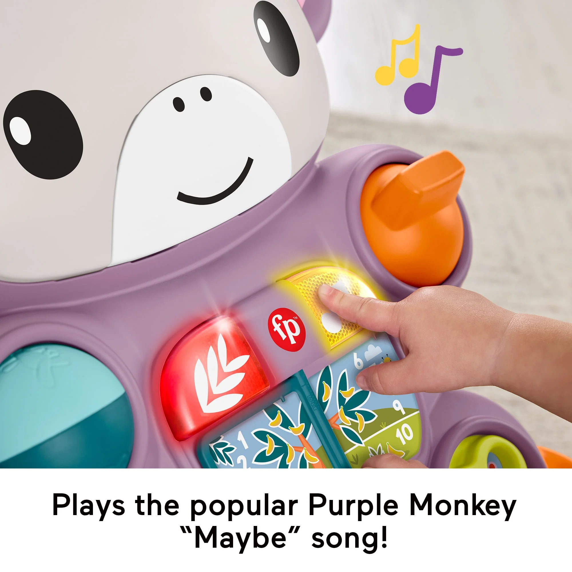Fisher-Price Learn With Me Purple Monkey Push Walker, Baby Musical Learning Activity Toy - Image 4