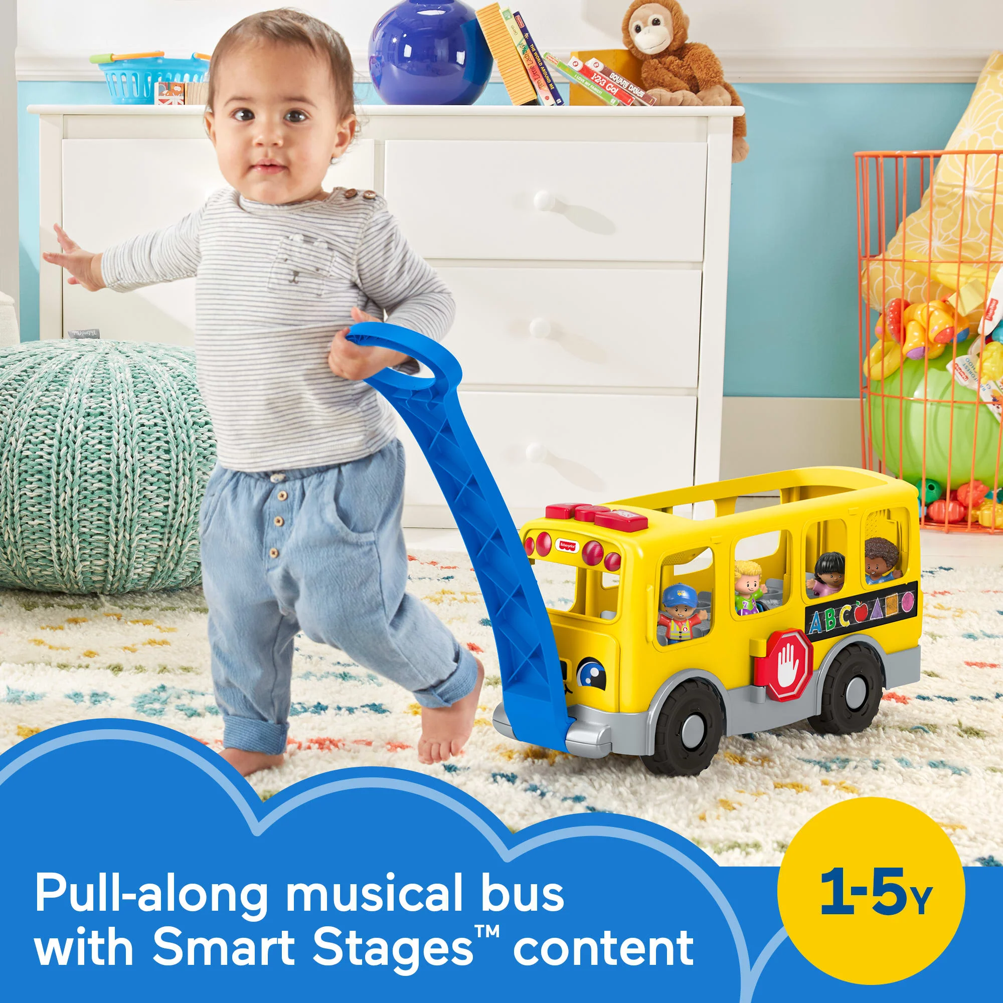 Fisher-Price Little People Big Yellow School Bus Pull-Along Toddler Learning Toy, Multilanguage Version - Image 2