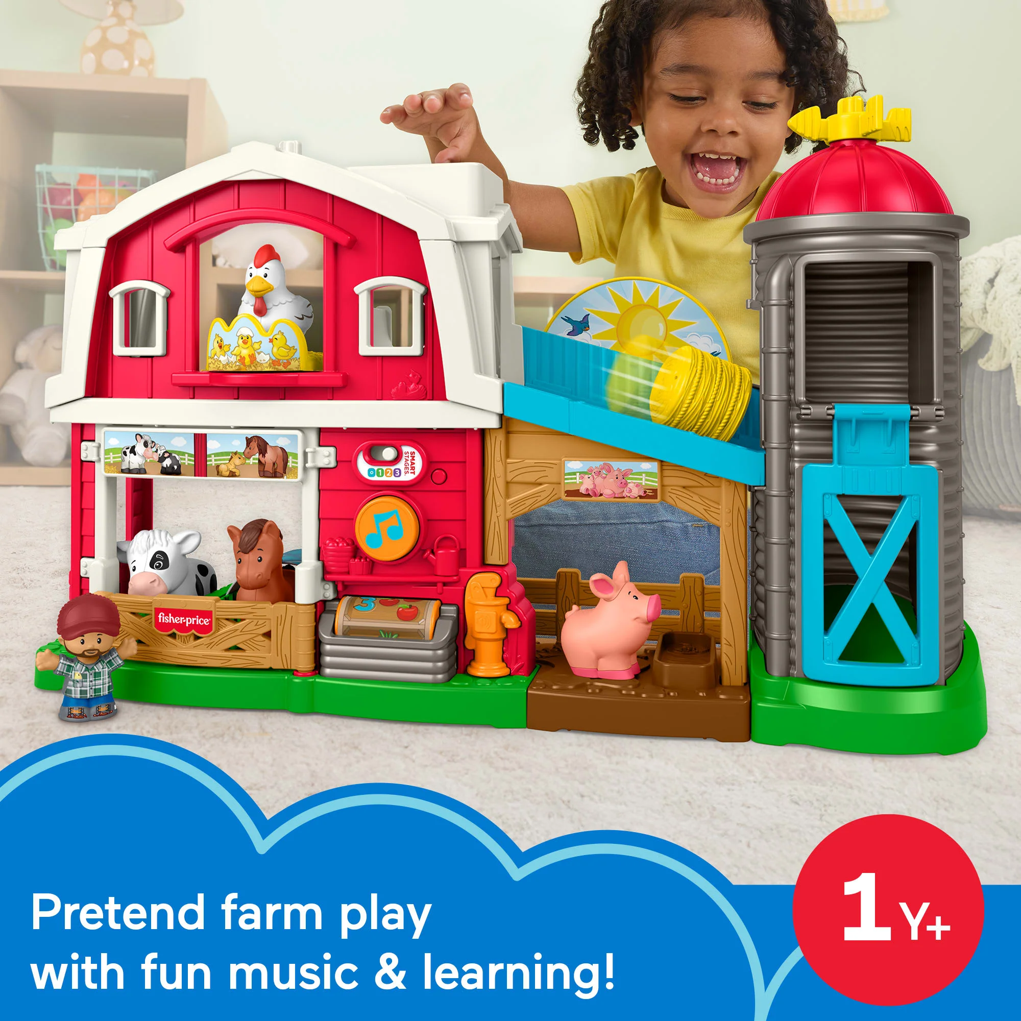 Fisher-Price Little People Caring Fun Animal Farm Playset Toddler Learning Toy, 6 Play Pieces - Image 2
