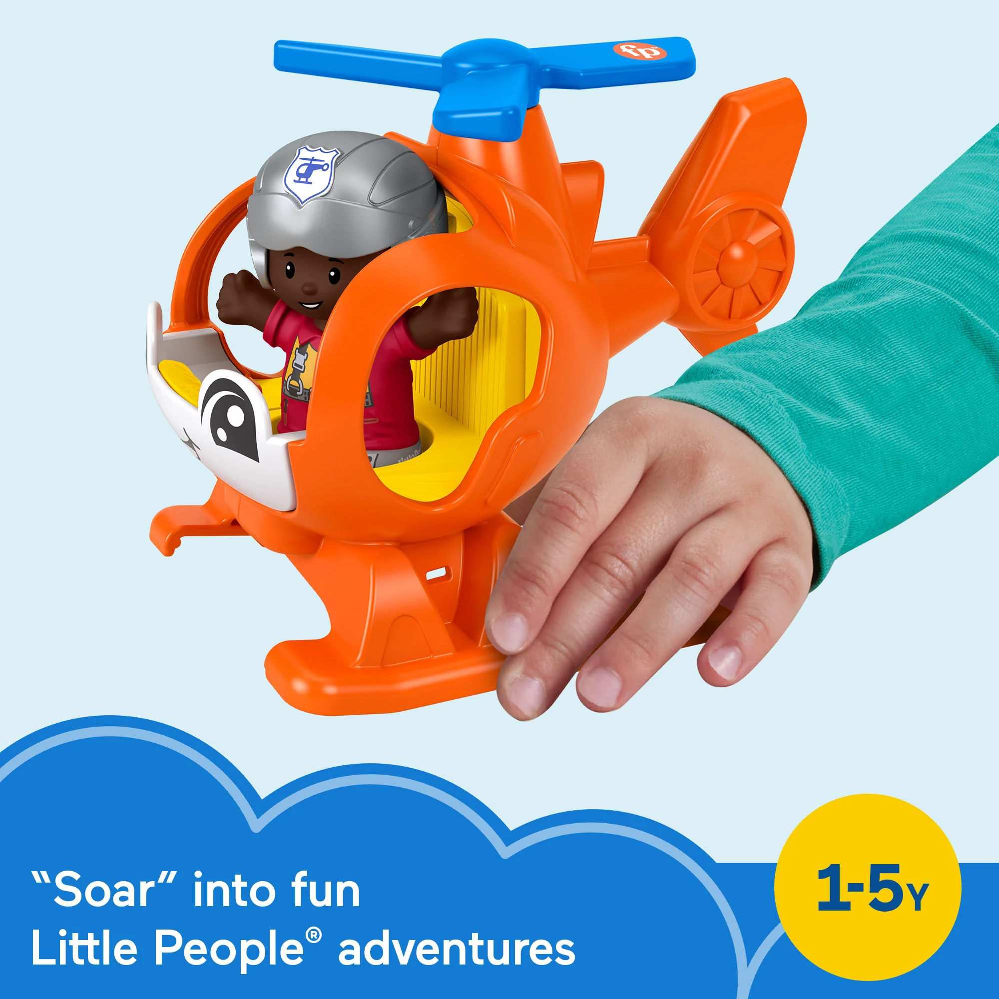 Fisher-Price Little People Helicopter Toy & Pilot Figure Set For Toddlers, 2 Pieces - Image 2