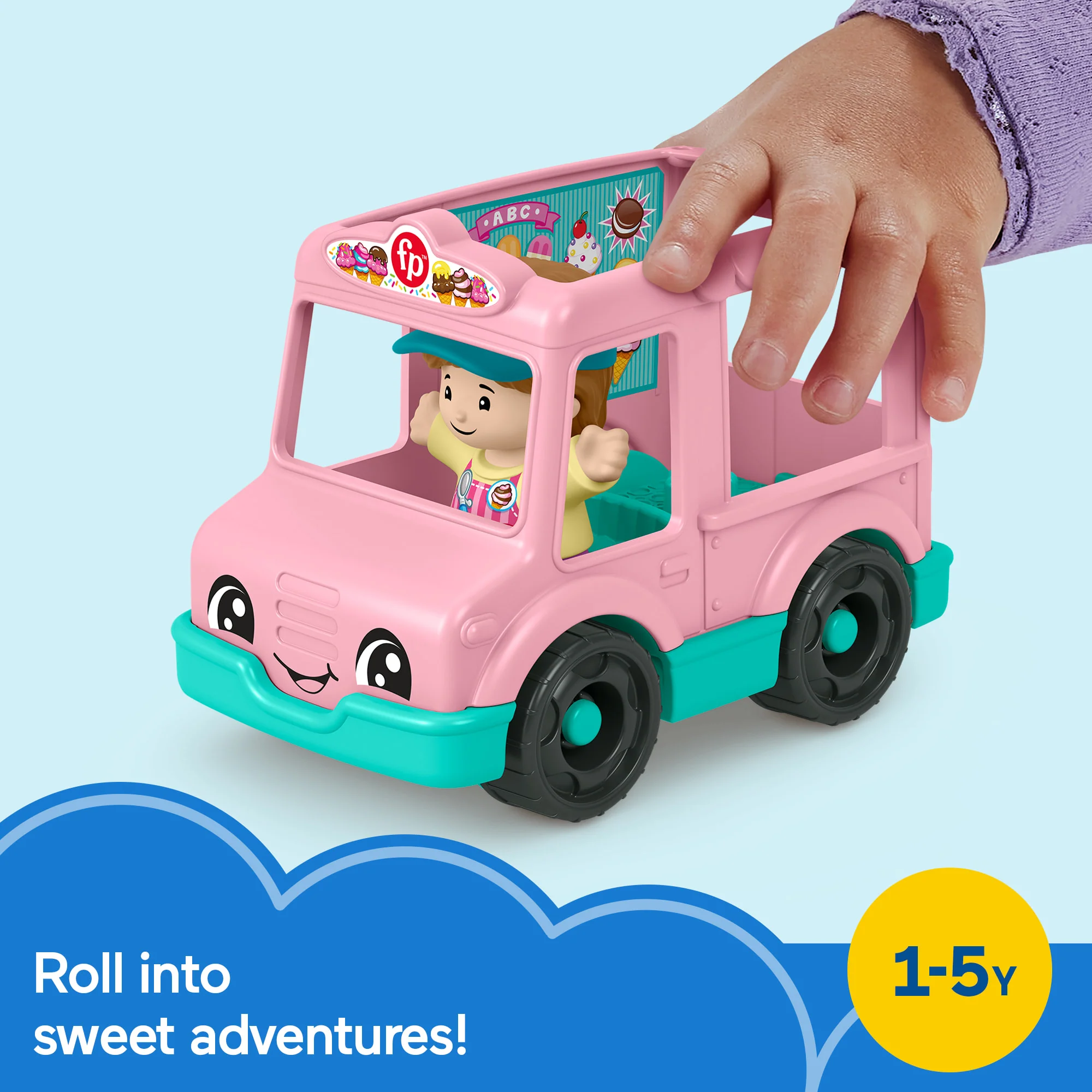 Fisher-Price Little People Ice Cream Truck, Push-Along Toy Vehicle & Figure For Toddlers & Kids - Image 2