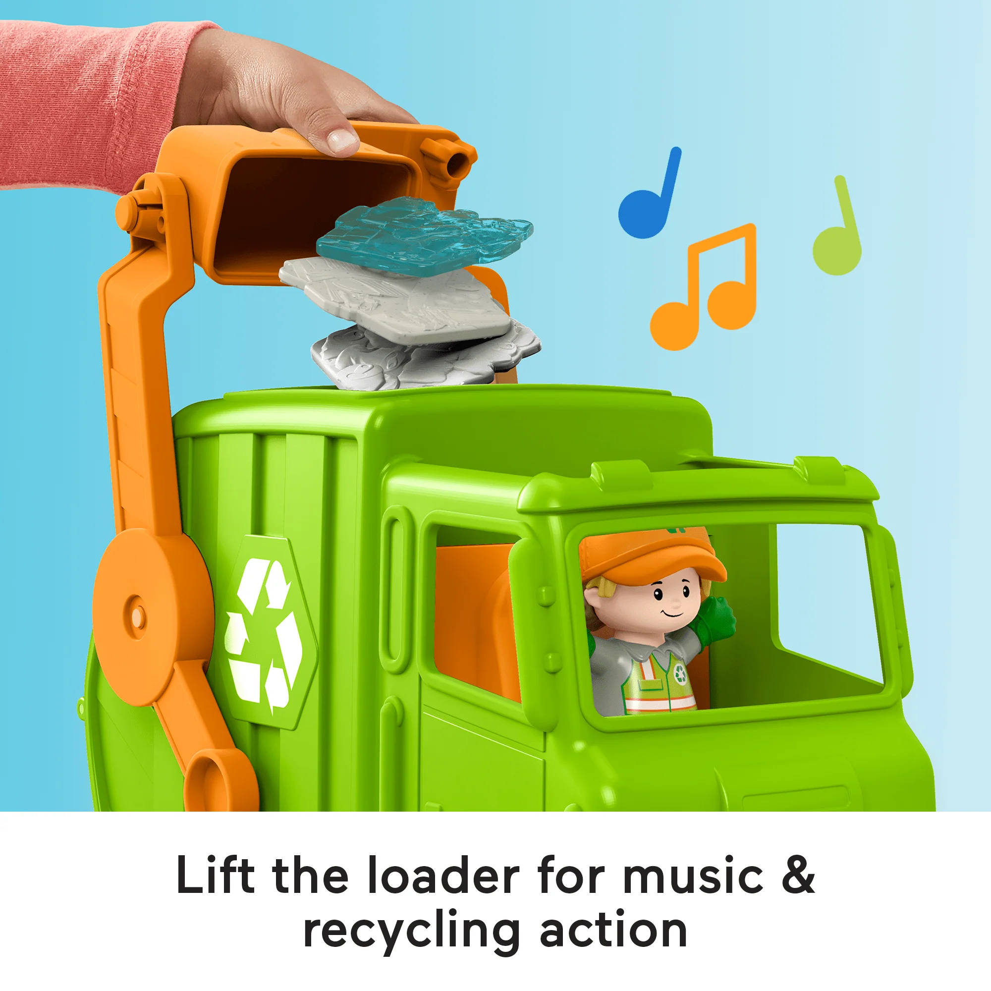 Fisher-Price Little People Recycling Truck Musical Toddler Garbage Toy Set, 5 Pieces - Image 3