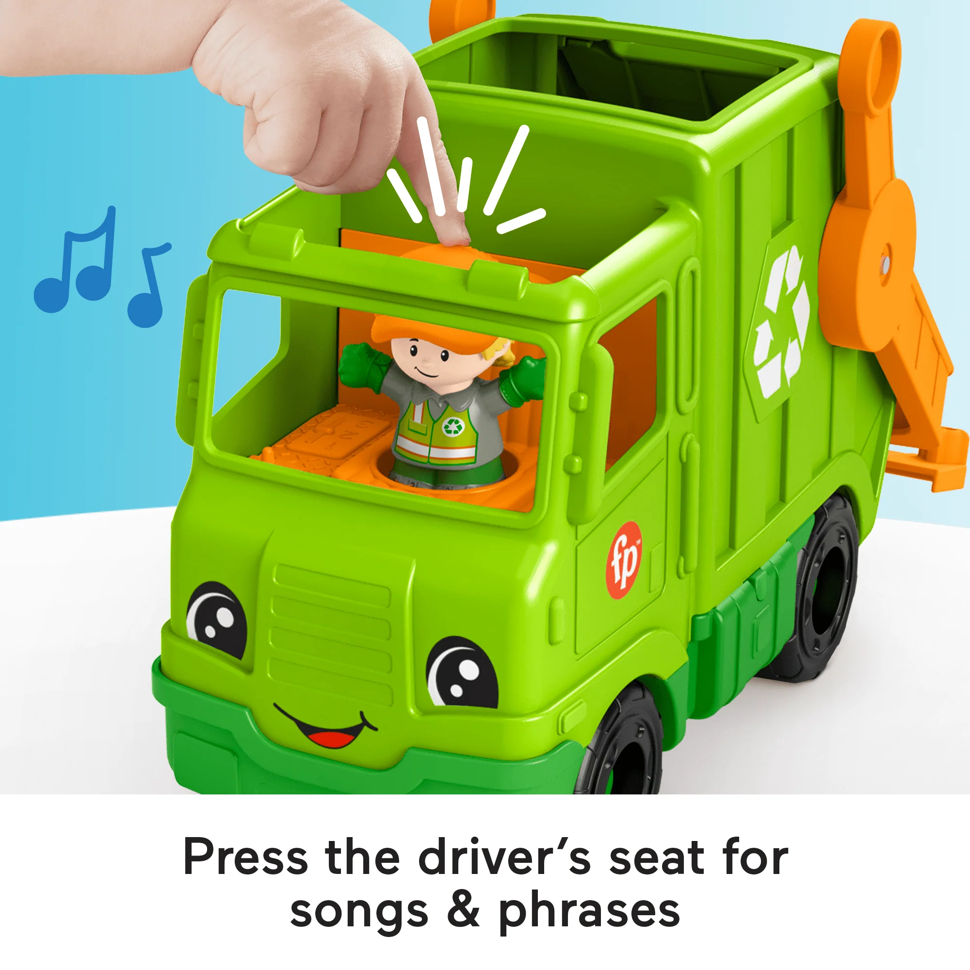 Fisher-Price Little People Recycling Truck Musical Toddler Garbage Toy Set, 5 Pieces - Image 4