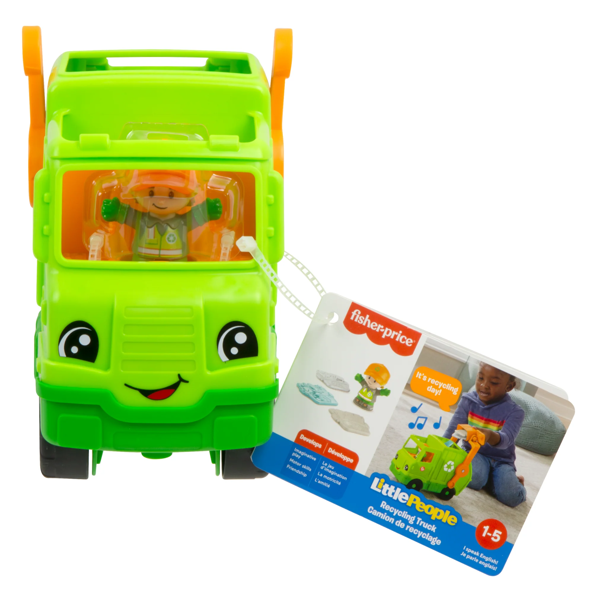 Fisher-Price Little People Recycling Truck Musical Toddler Garbage Toy Set, 5 Pieces - Image 6