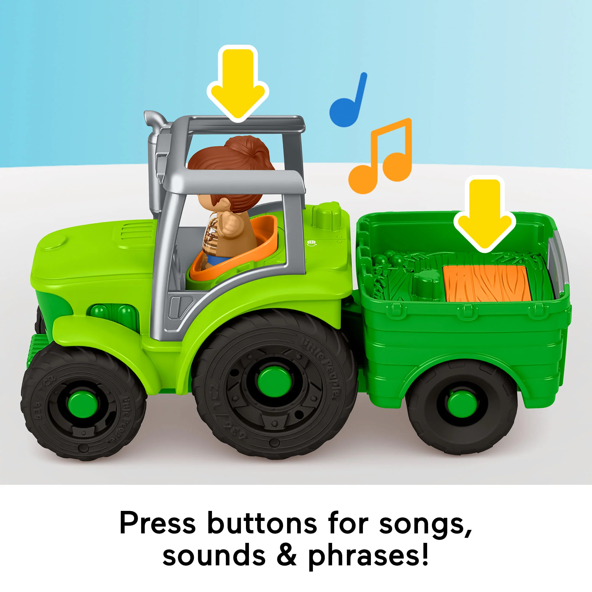 Fisher-Price Little People Push & Play Tractor, Musical Toy Farm Vehicle & 2 Figures For Toddlers, Multilanguage Version - Image 4