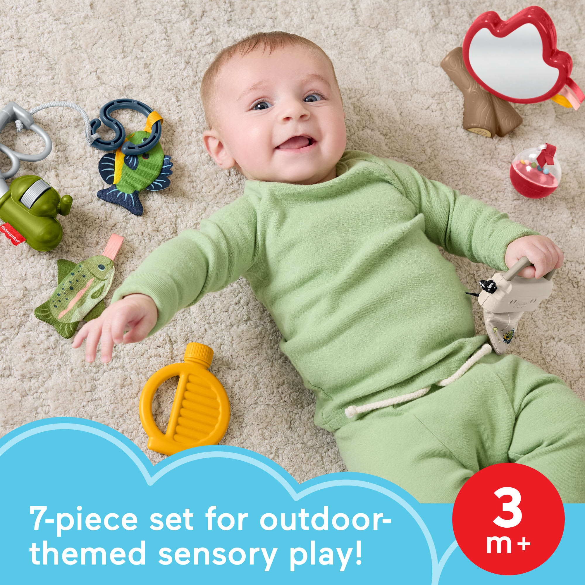 Fisher-Price Mini Me Moments Camp & Crinkle Gift Set, 7-Piece Fishing & Hiking Baby Activity Toys - Image 3