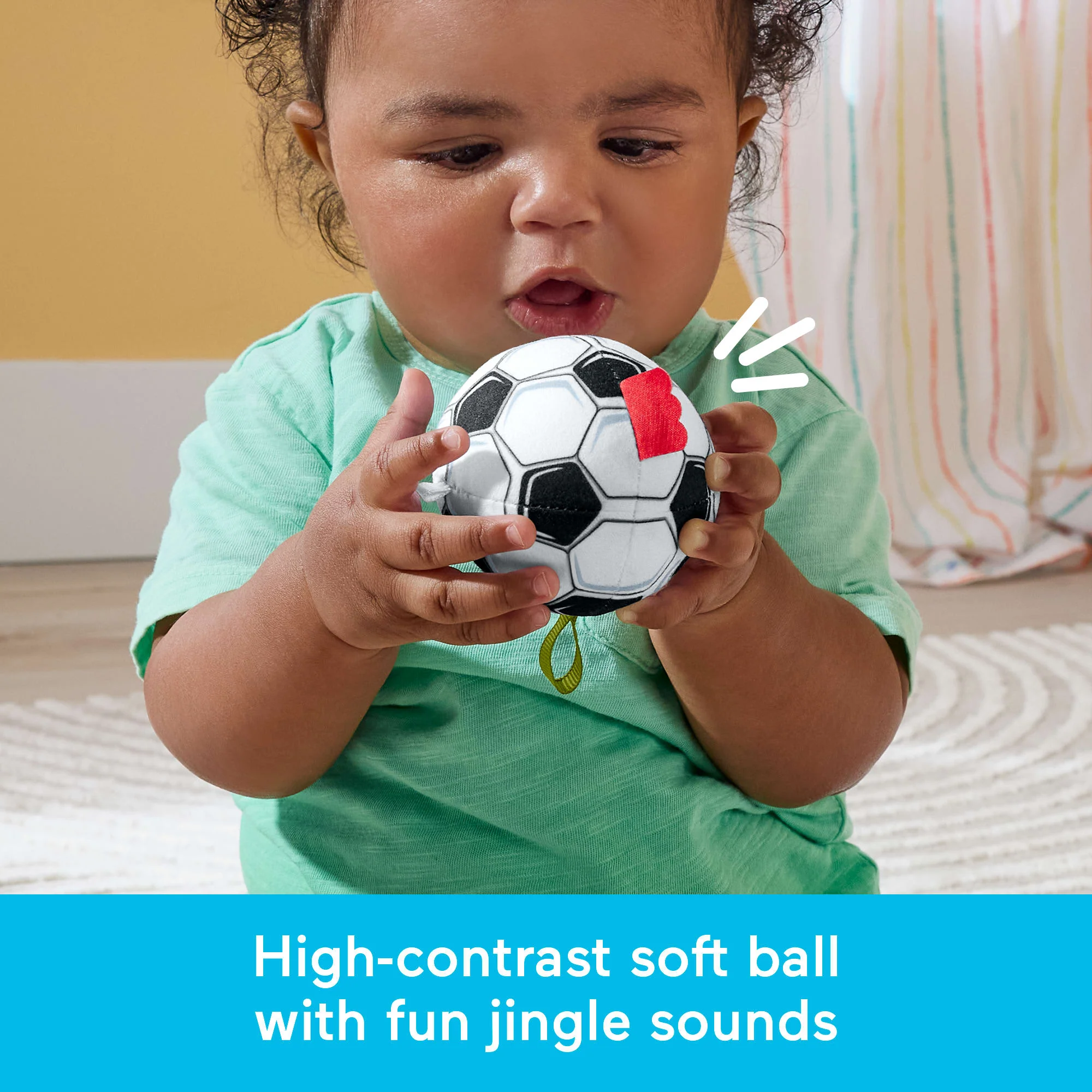 Fisher-Price Mini Me Moments Let's Goal Gift Set, 3-Piece Soccer Themed Baby Rattle & Teether Toys - Image 3