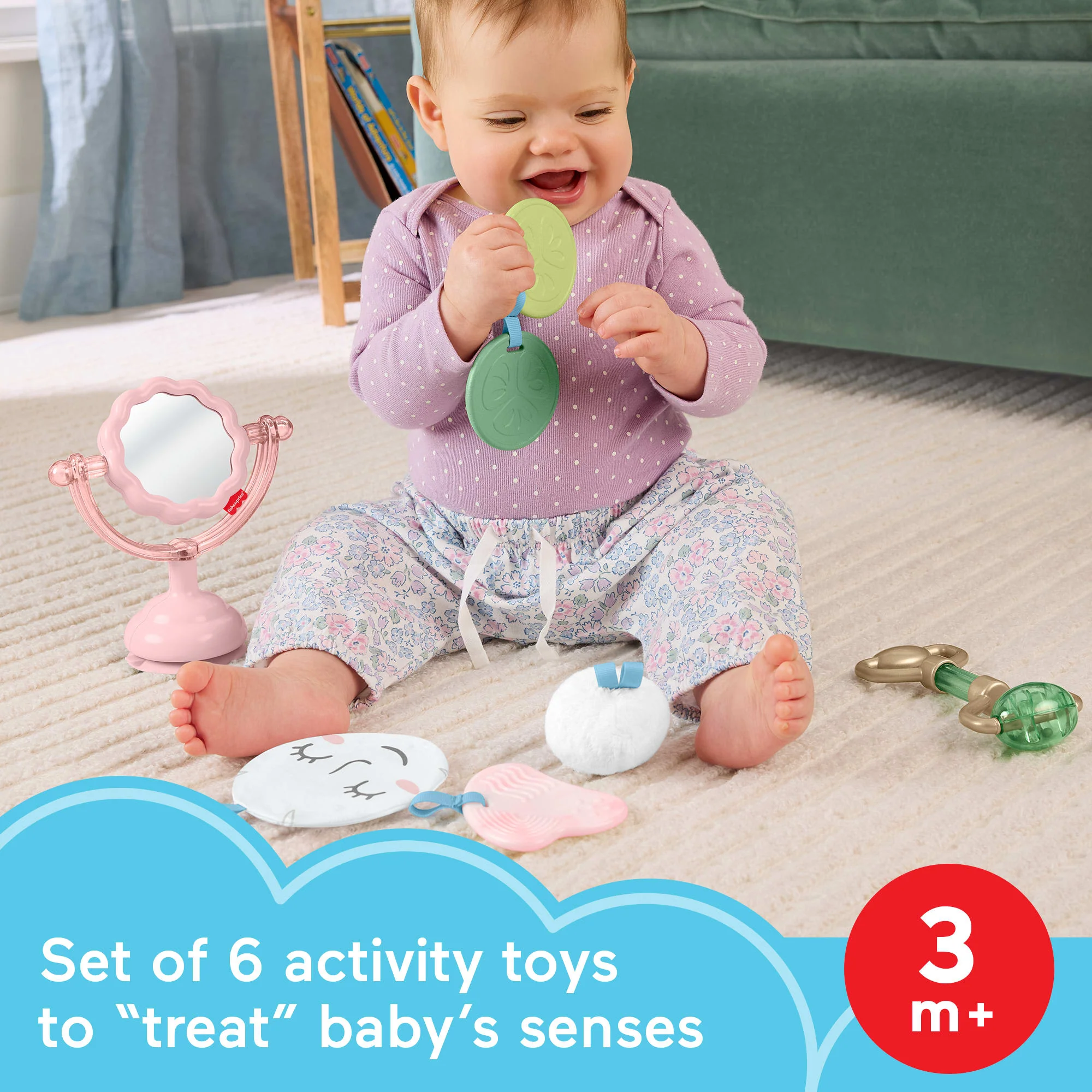 Fisher-Price Mini Me Moments Self-Care Sensory Set, 6-Piece Baby Rattle & Teether Toys - Image 2