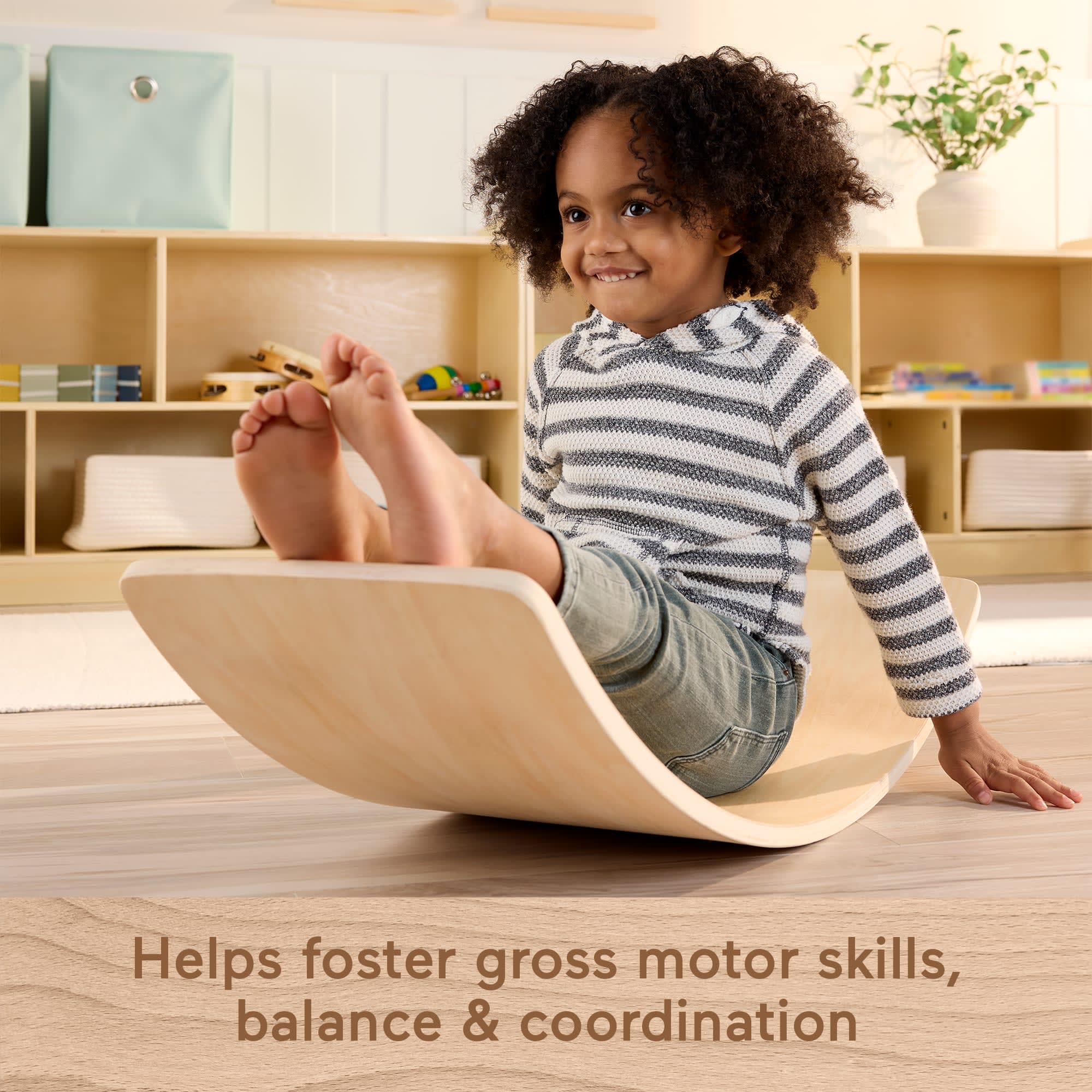 Fisher-Price Montessori Wooden Rockin’ Balance Board Learning Activity For Kids, 31.7 Inches - Image 3