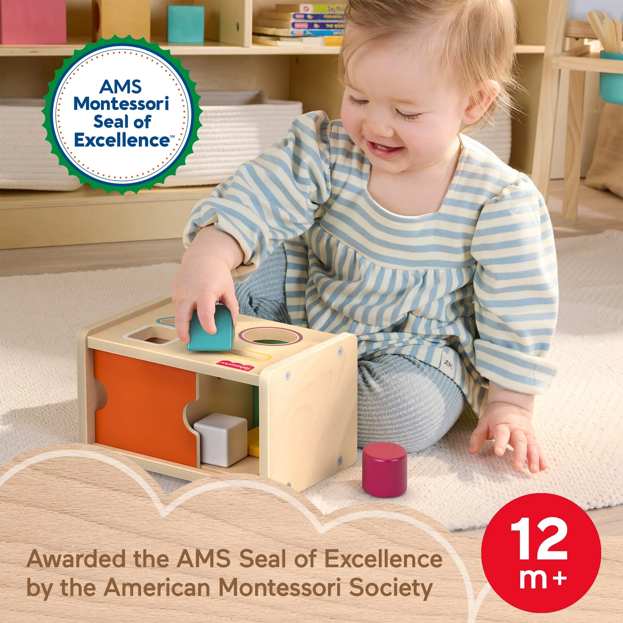 Fisher-Price Montessori Wooden Sort & Find Object Permanence Box, Baby Learning Toy - Image 2