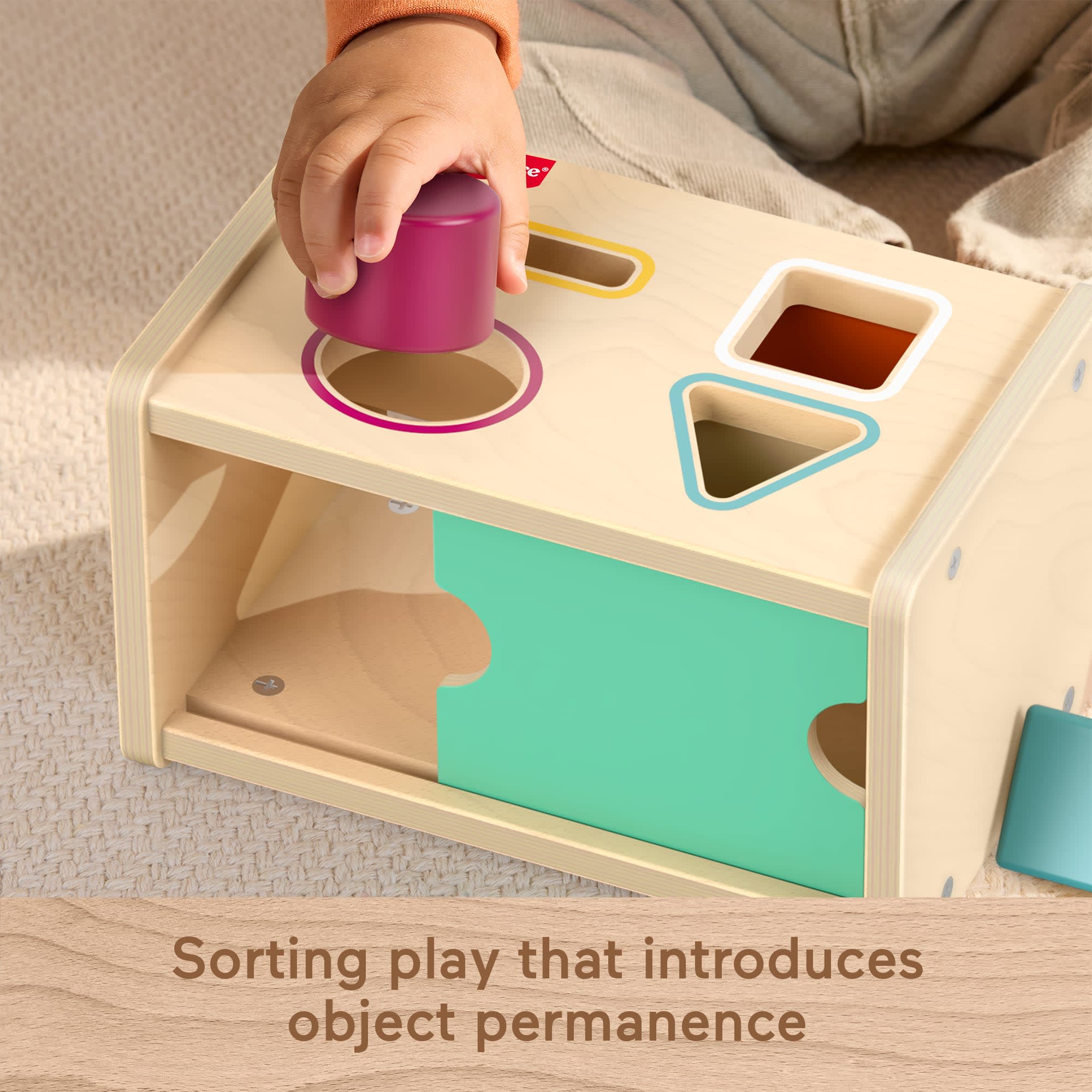 Fisher-Price Montessori Wooden Sort & Find Object Permanence Box, Baby Learning Toy - Image 3