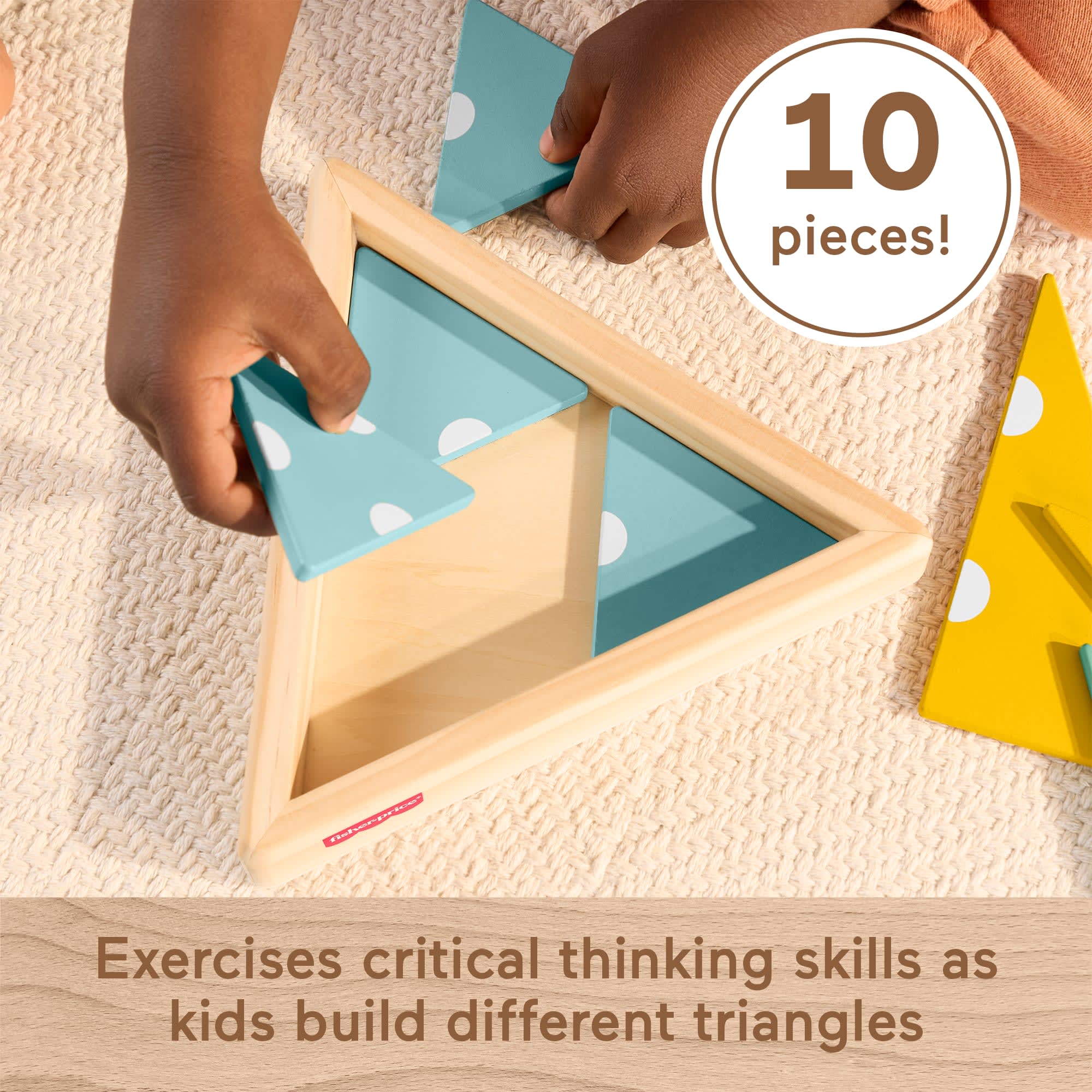 Fisher-Price Montessori Wooden Triangle Puzzle, Preschool Learning Toy, 10 Wood Pieces - Image 3