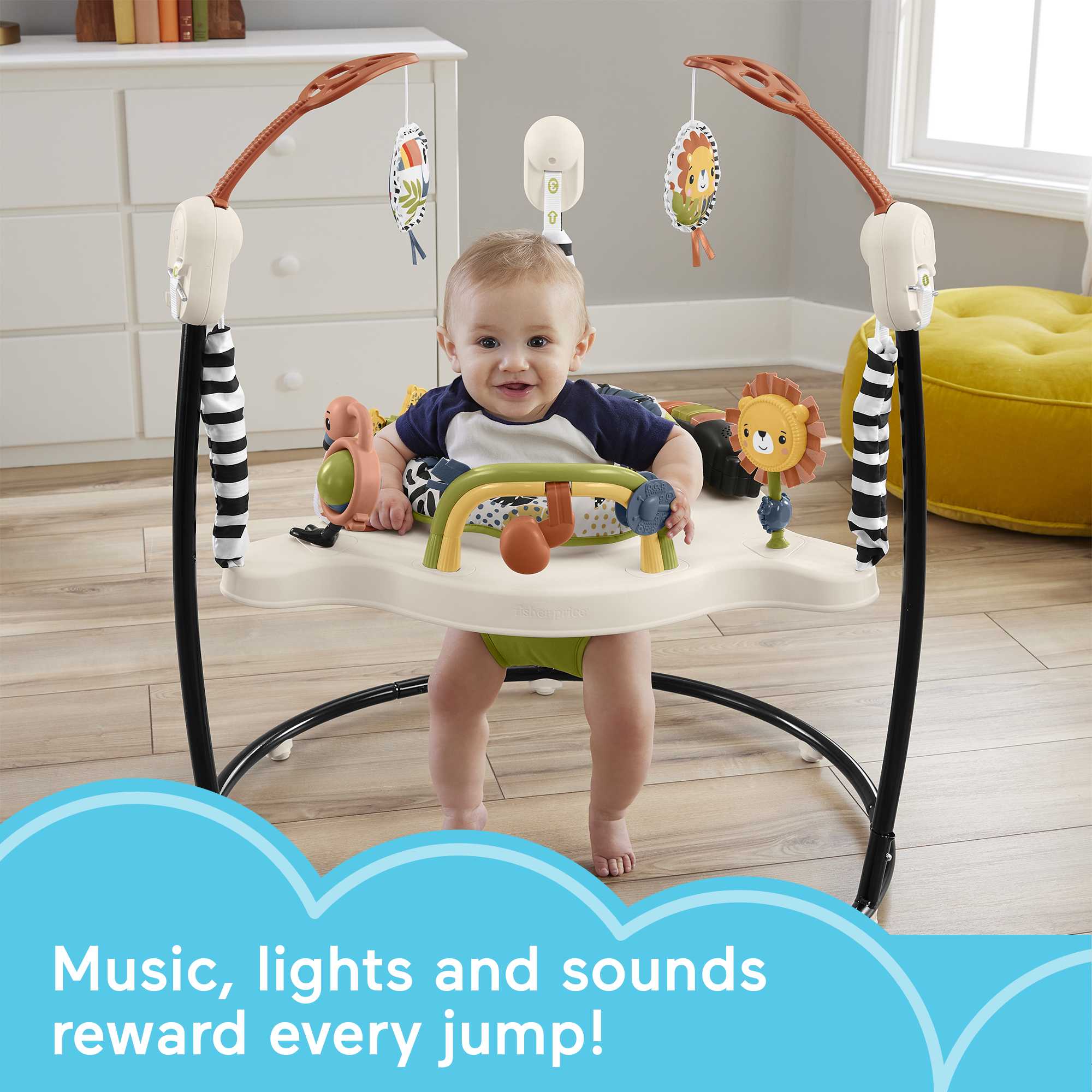 Fisher-Price Jumperoo Baby Activity Center With Lights Music And Sounds, Palm Paradise - Image 2