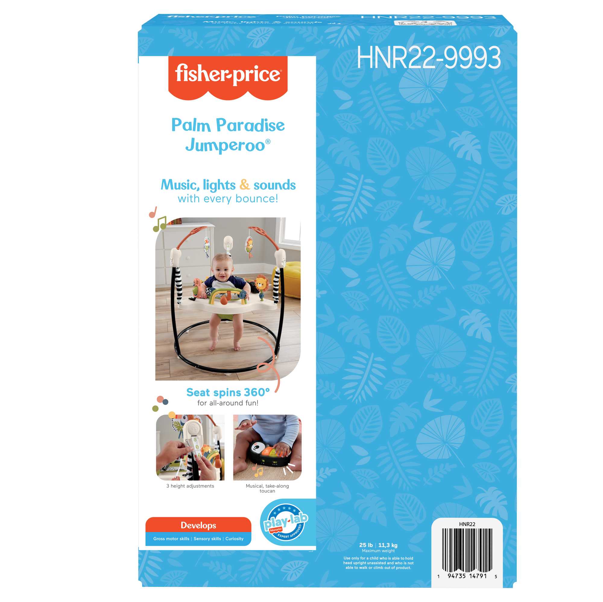 Fisher-Price Jumperoo Baby Activity Center With Lights Music And Sounds, Palm Paradise - Image 6