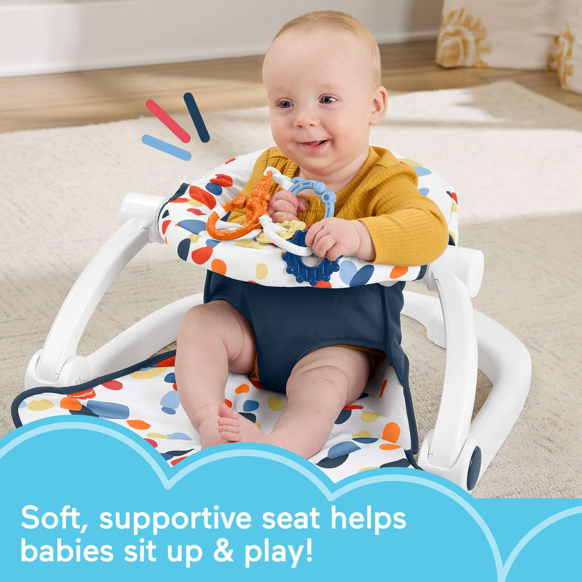 Fisher-Price Sit-Me-Up Floor Seat, Portable Baby Chair & 2 Developmental Newborn Toys, Darling Dots - Image 2