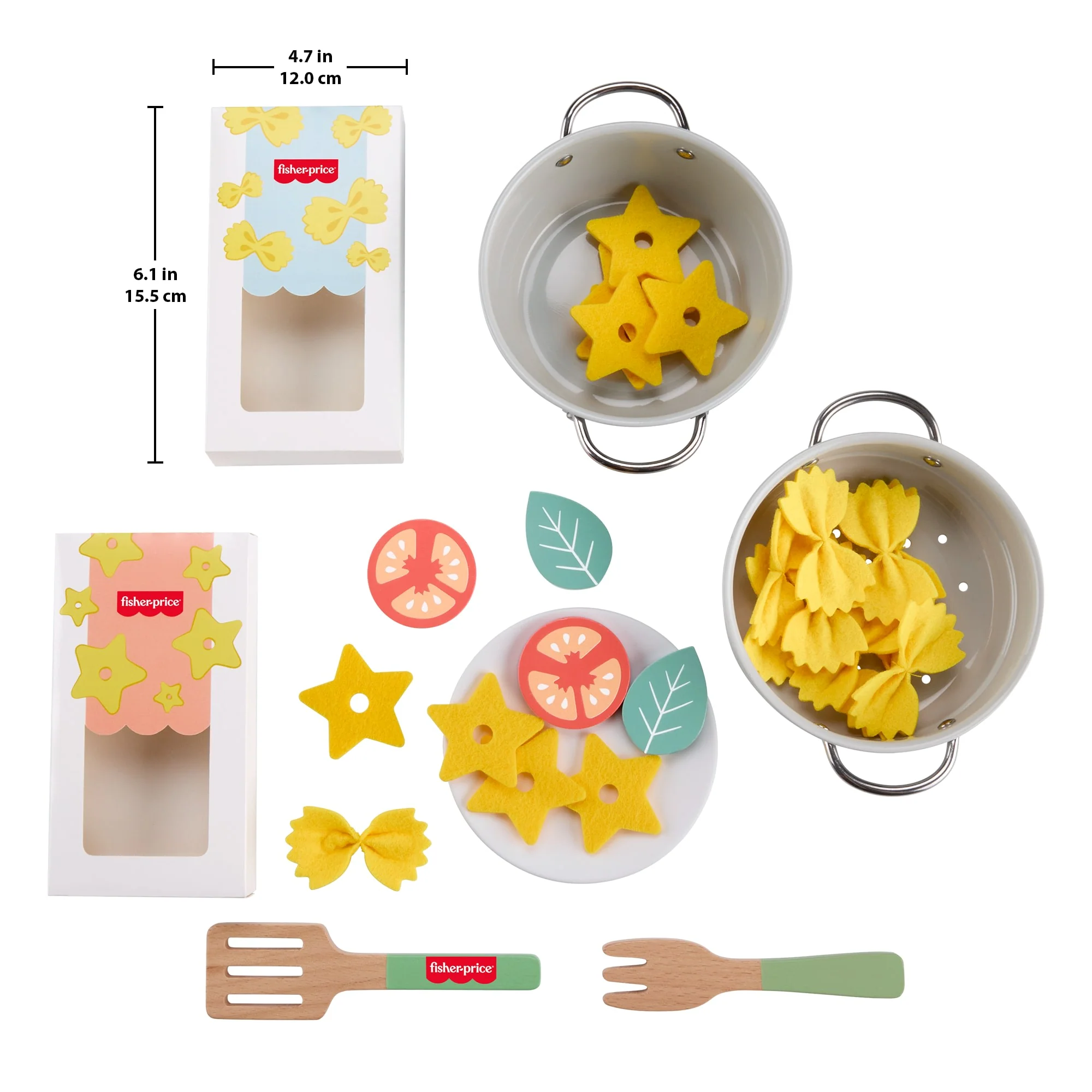 Fisher-Price Pots & Pasta Chef Set, Cooking Toy With Wooden Food For Pretend Play, 31 Pieces - Image 6