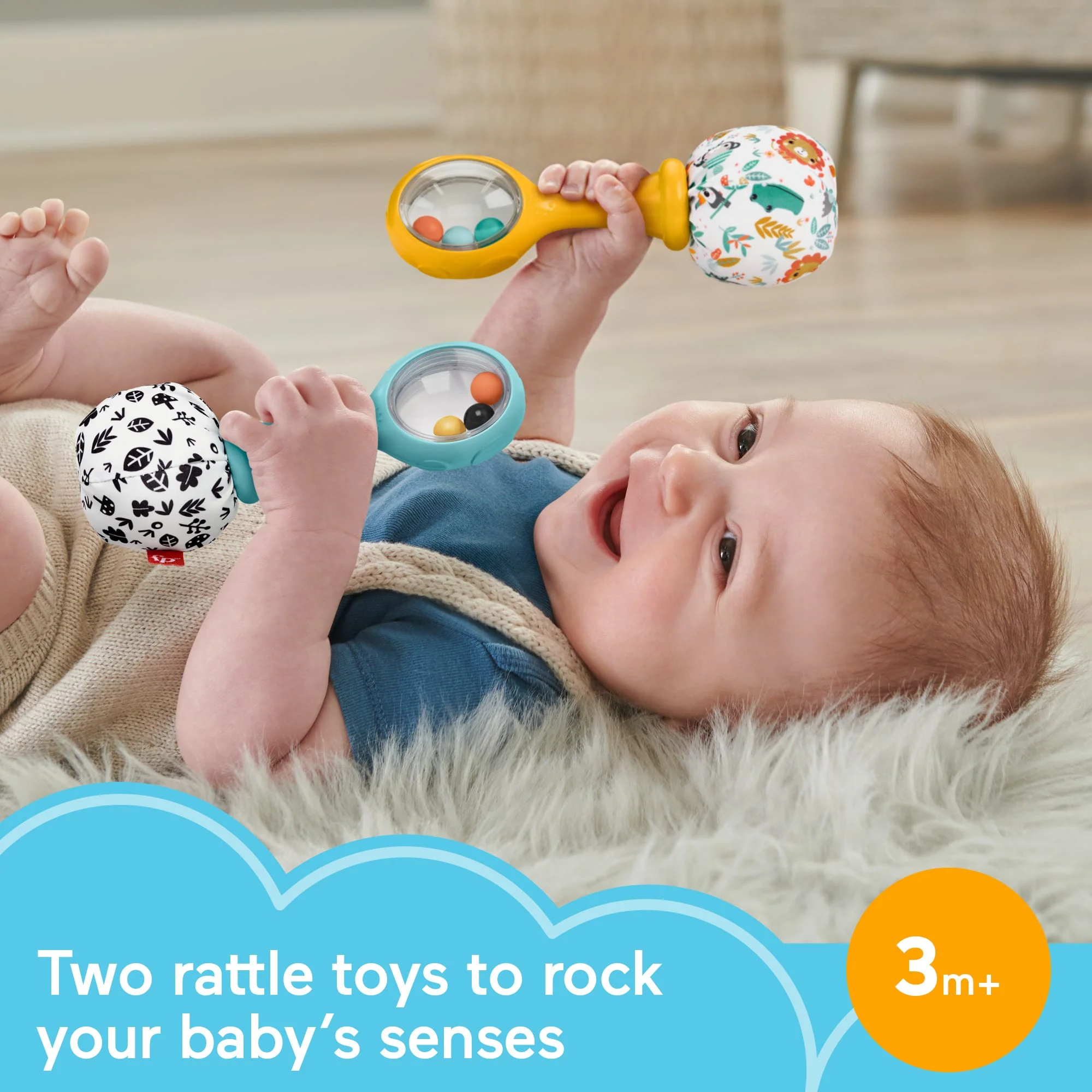 Fisher-Price Baby Rattle ‘n Rock Maracas Toys, Set Of 2 For Infants 3+ Months, High Contrast - Image 2