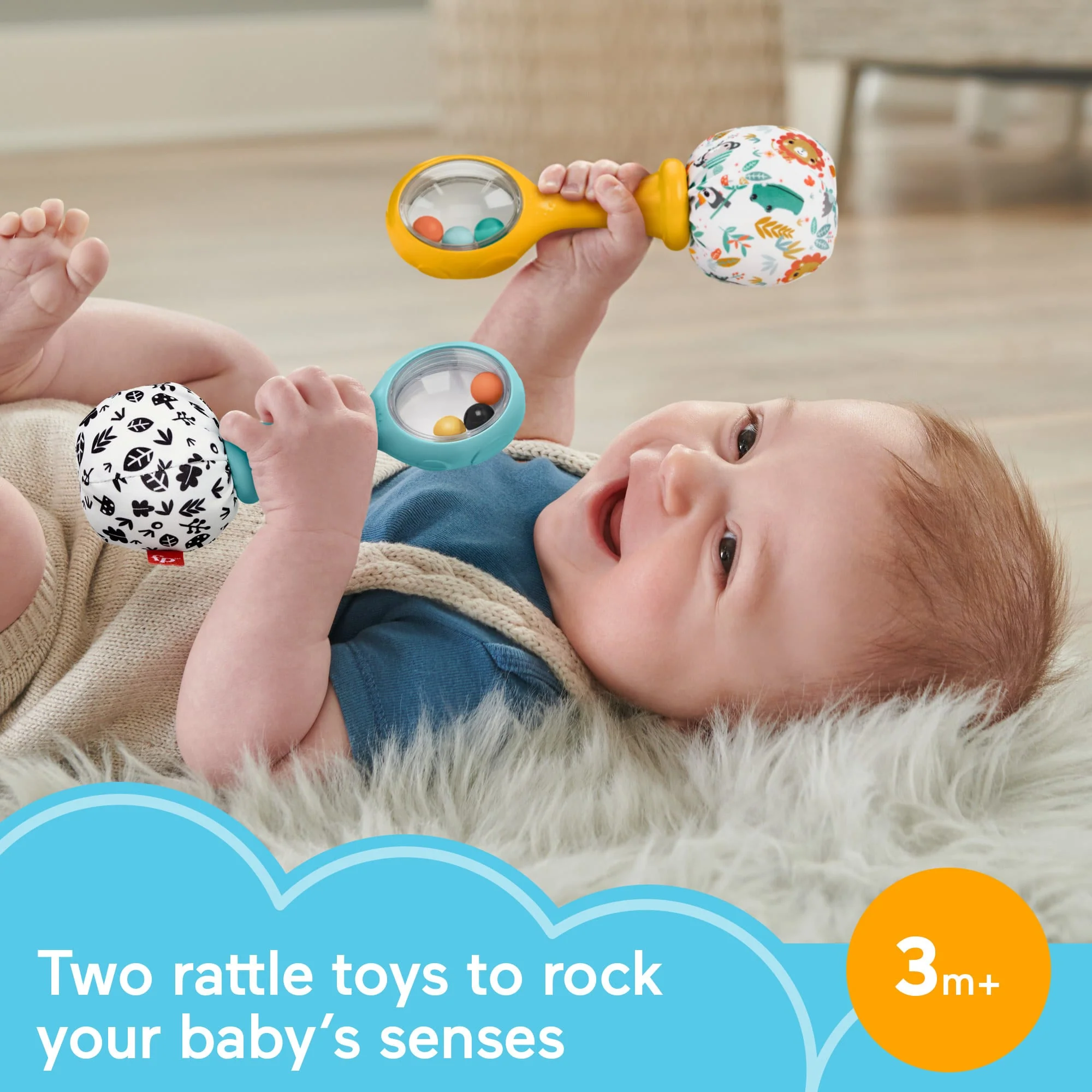 Fisher-Price Baby Rattle ‘n Rock Maracas Toys, Set Of 2 For infants 3+ Months, High Contrast - Image 2