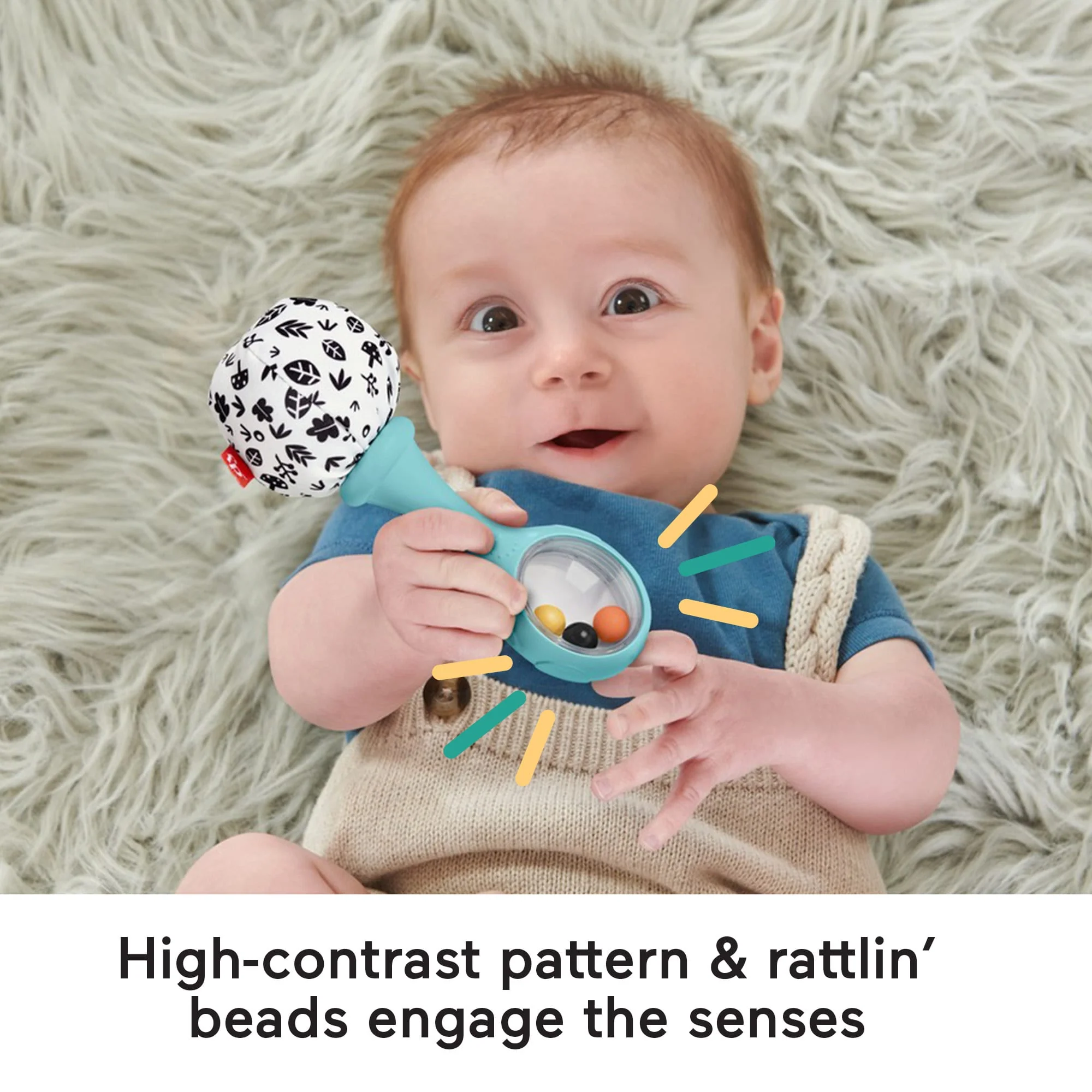 Fisher-Price Baby Rattle ‘n Rock Maracas Toys, Set Of 2 For infants 3+ Months, High Contrast - Image 4