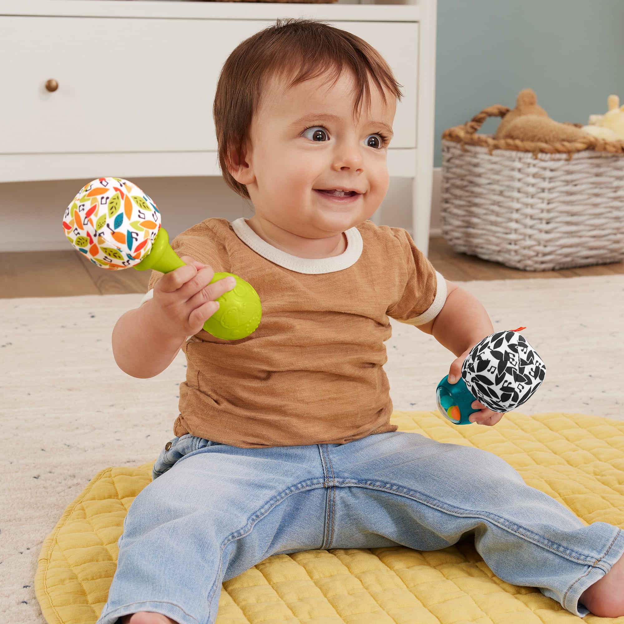 Fisher-Price Rattle ‘n Rock Maracas Set Of 2 Baby Rattles, Newborn Toys, Neutral Colors - Image 2