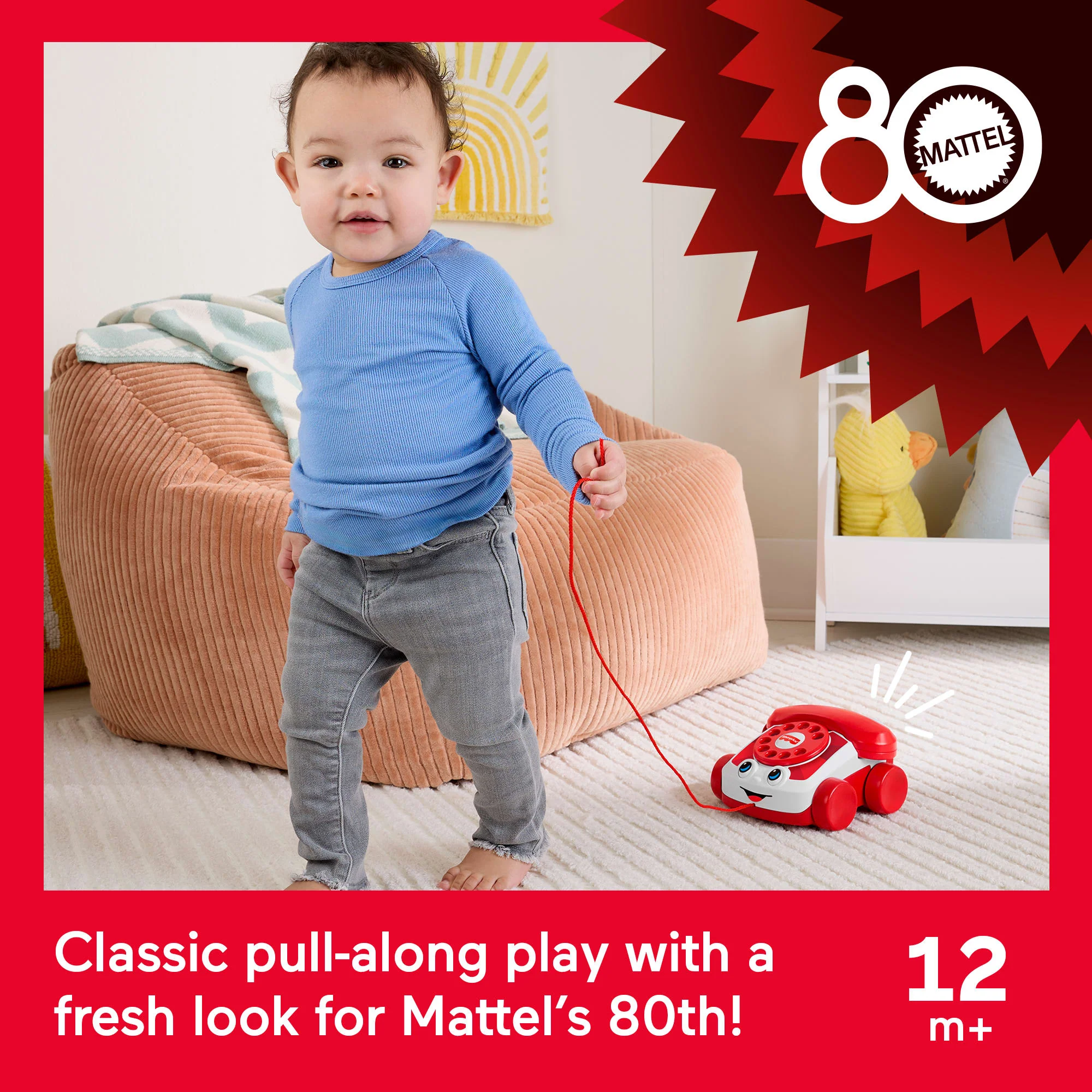 Fisher-Price Red Chatter Telephone Baby & Toddler Pull Toy, Mattel 80th Anniversary Edition - Image 2