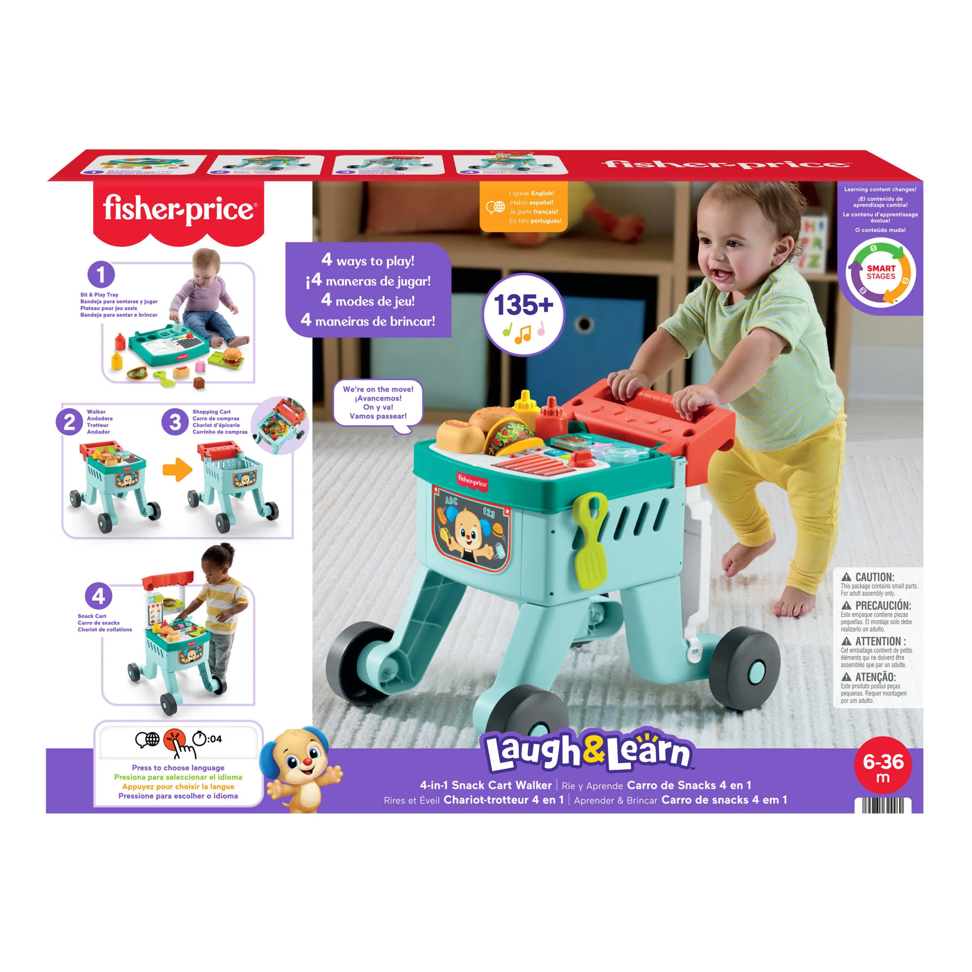 Fisher-Price Ríe y Aprende Andadera para Bebés Carro de Snacks 4 en 1 - Image 6