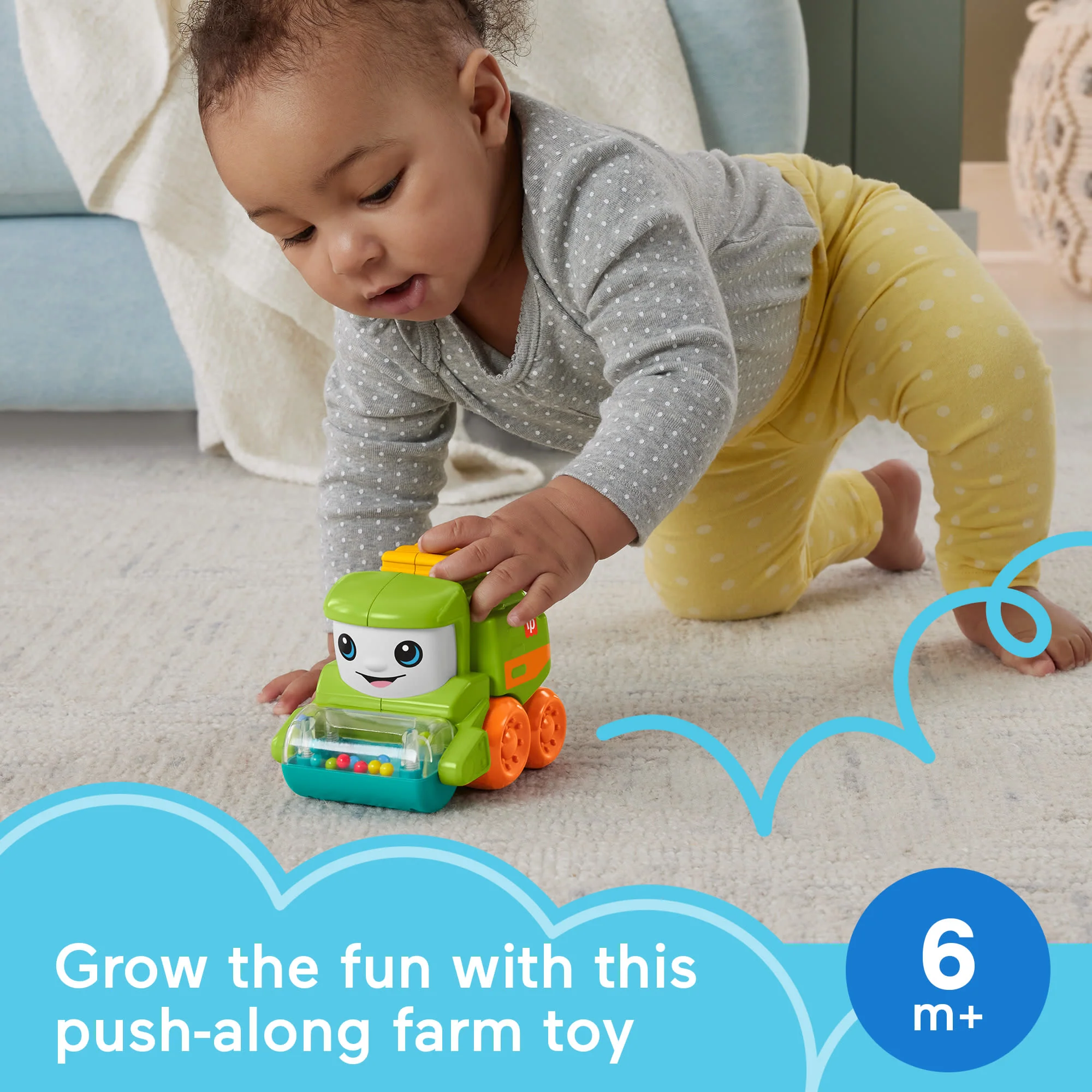 Fisher-Price Rollin’ Tractor Push-Along Toy Vehicle For infants With Fine Motor Activities - Image 2