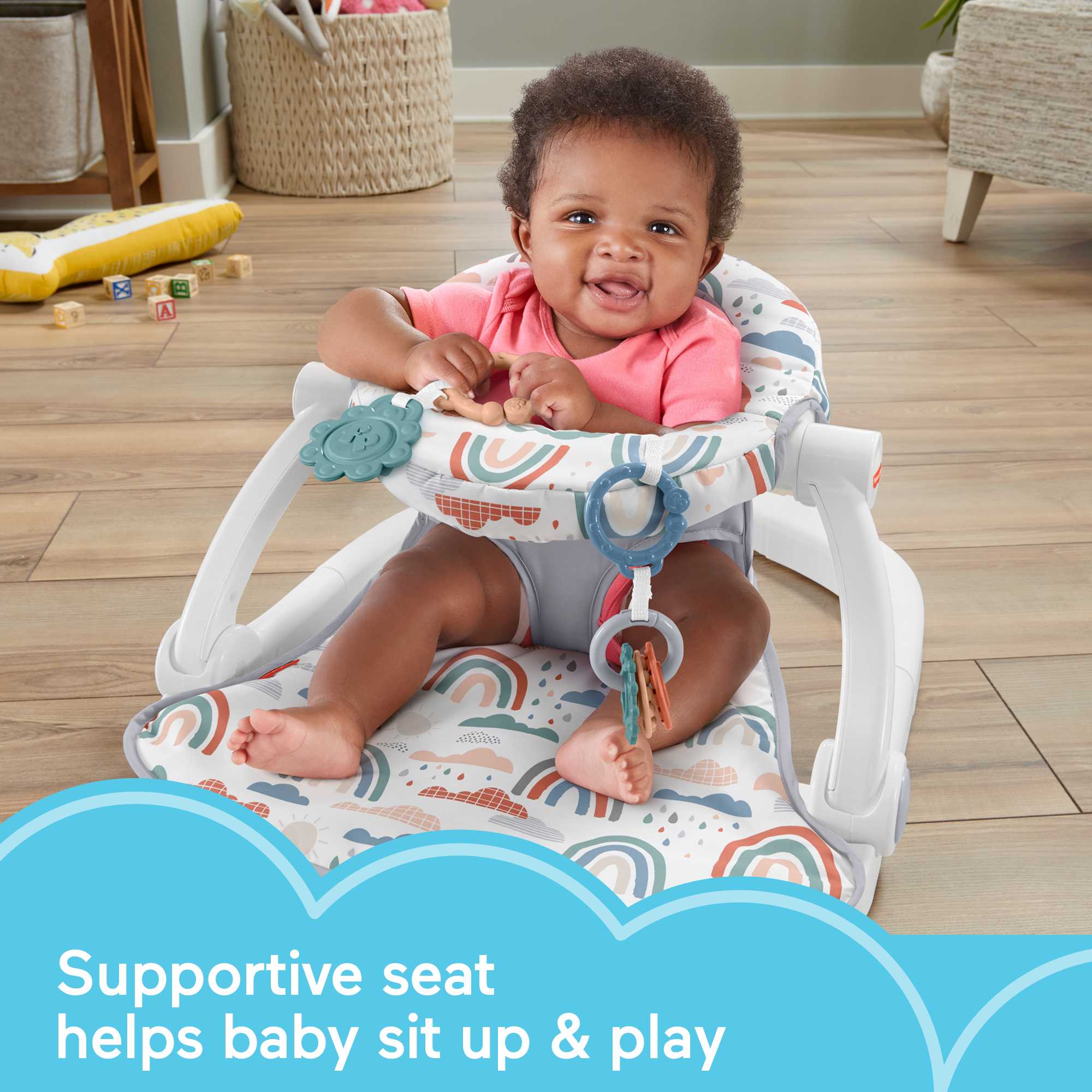 Fisher-Price Sit-Me-Up Floor Seat Portable Baby Chair With Toys, Rainbow Showers - Image 2