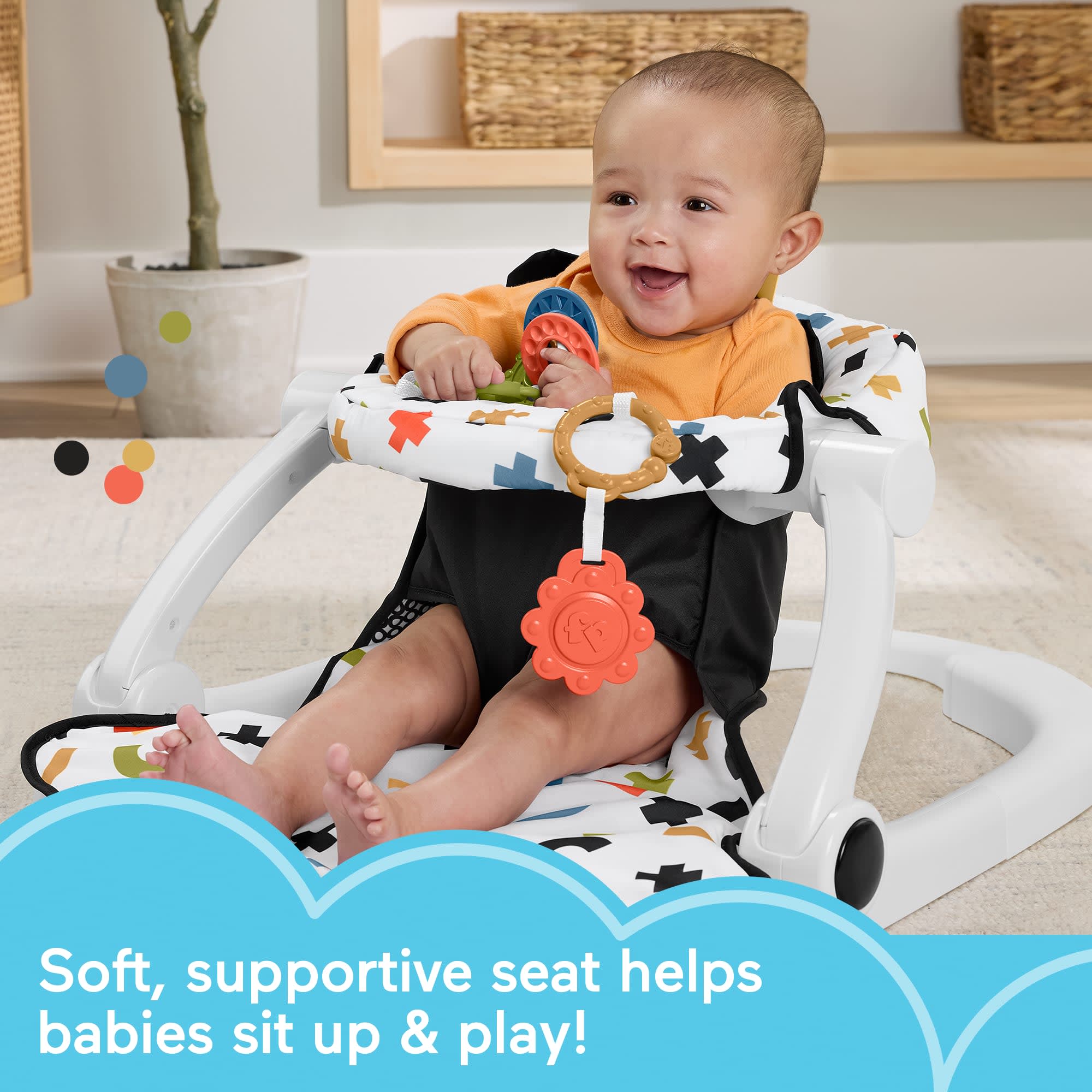 Fisher-Price Sit-Me-Up Floor Seat, Portable Baby Chair & 2 Developmental Newborn Toys, Cute Cow - Image 2