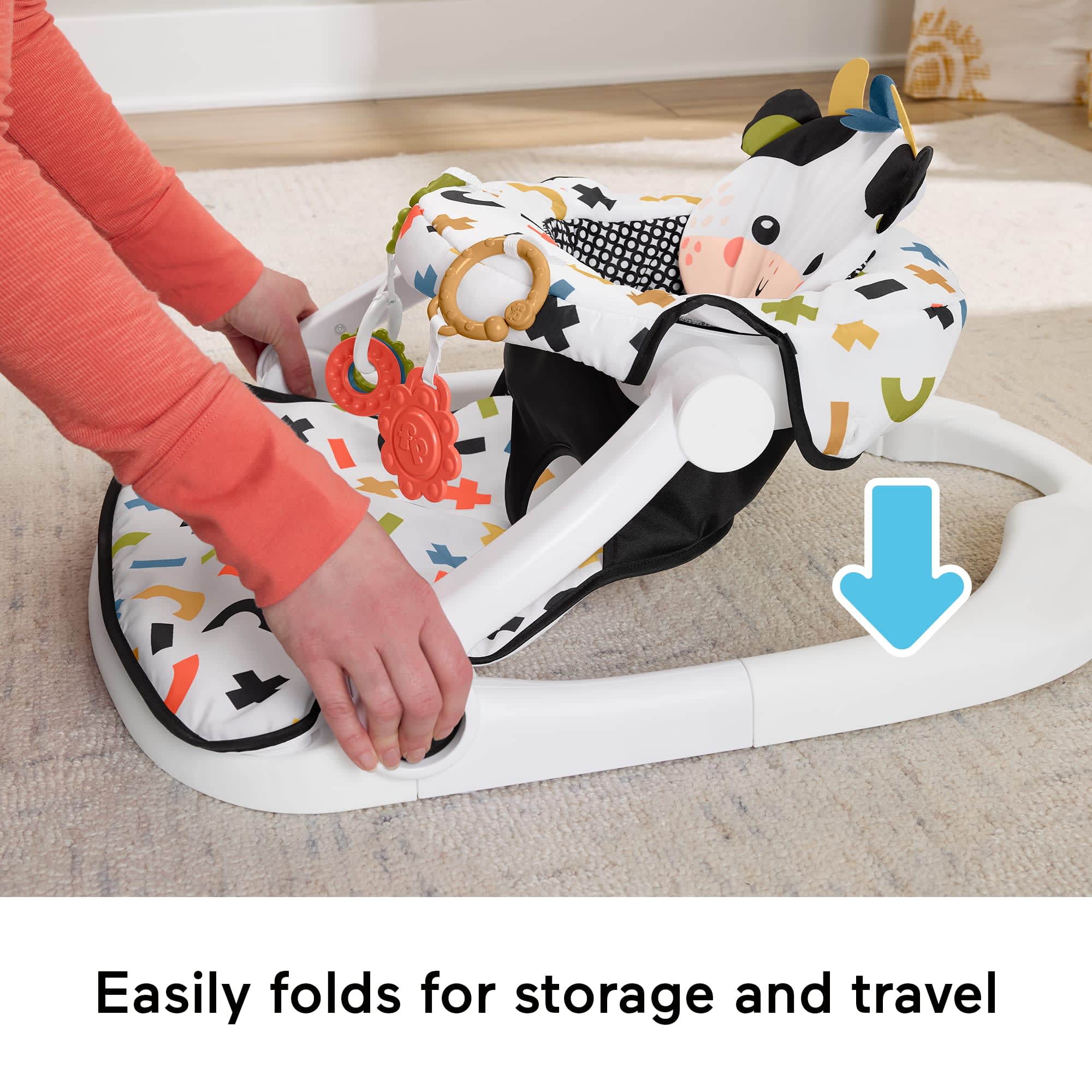 Fisher-Price Sit-Me-Up Floor Seat, Portable Baby Chair & 2 Developmental Newborn Toys, Cute Cow - Image 3