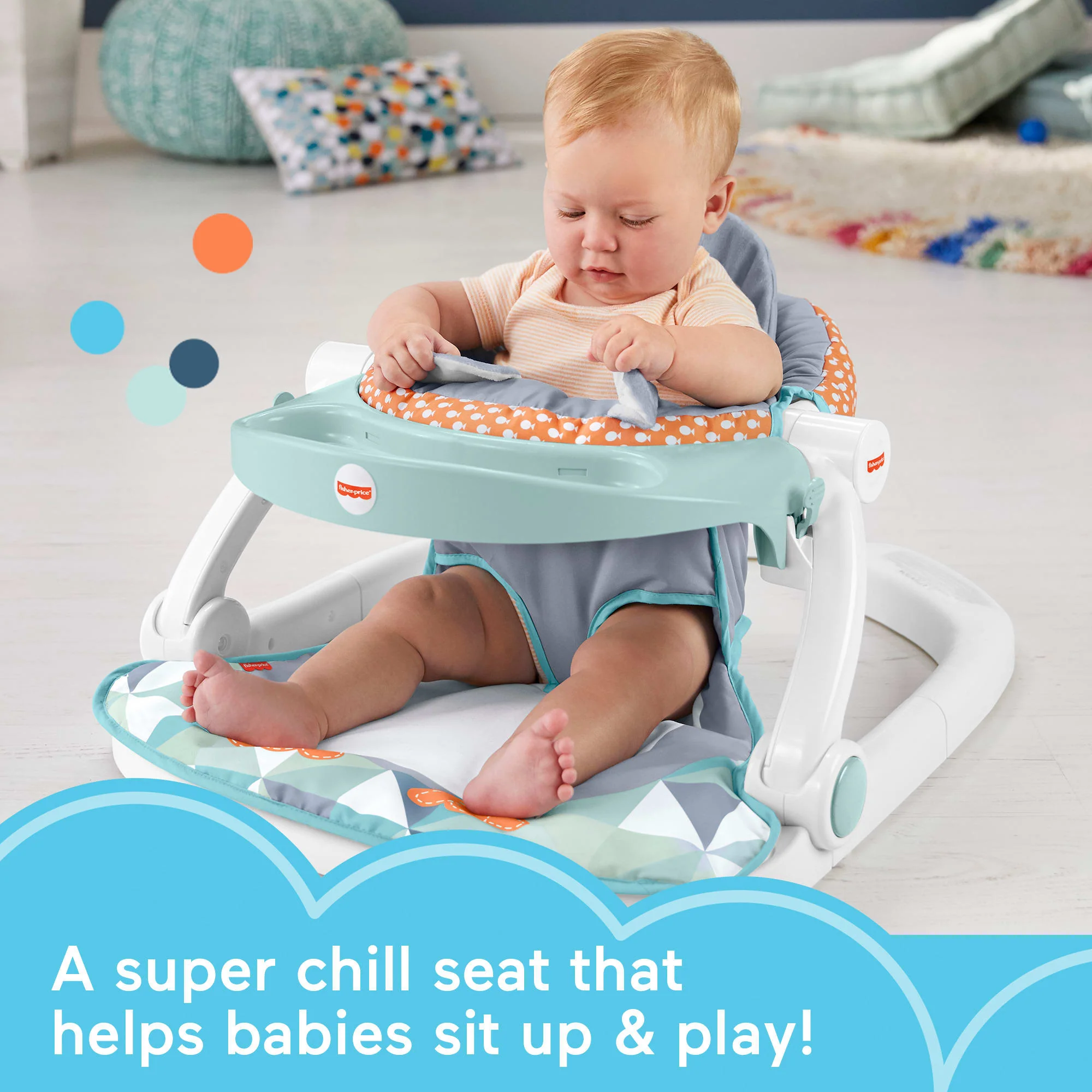 Fisher-Price Sit-Me-Up Floor Seat Portable Baby Chair With Snack Tray & Toys, Penguin Island - Image 2