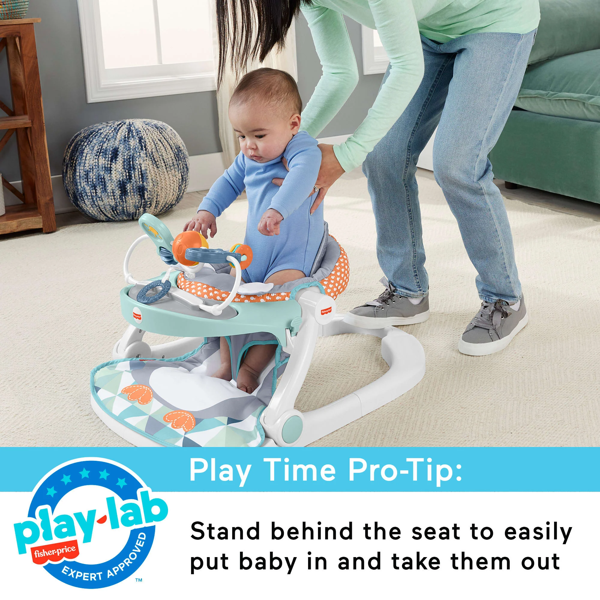 Fisher-Price Sit-Me-Up Floor Seat Portable Baby Chair With Snack Tray & Toys, Penguin Island - Image 5