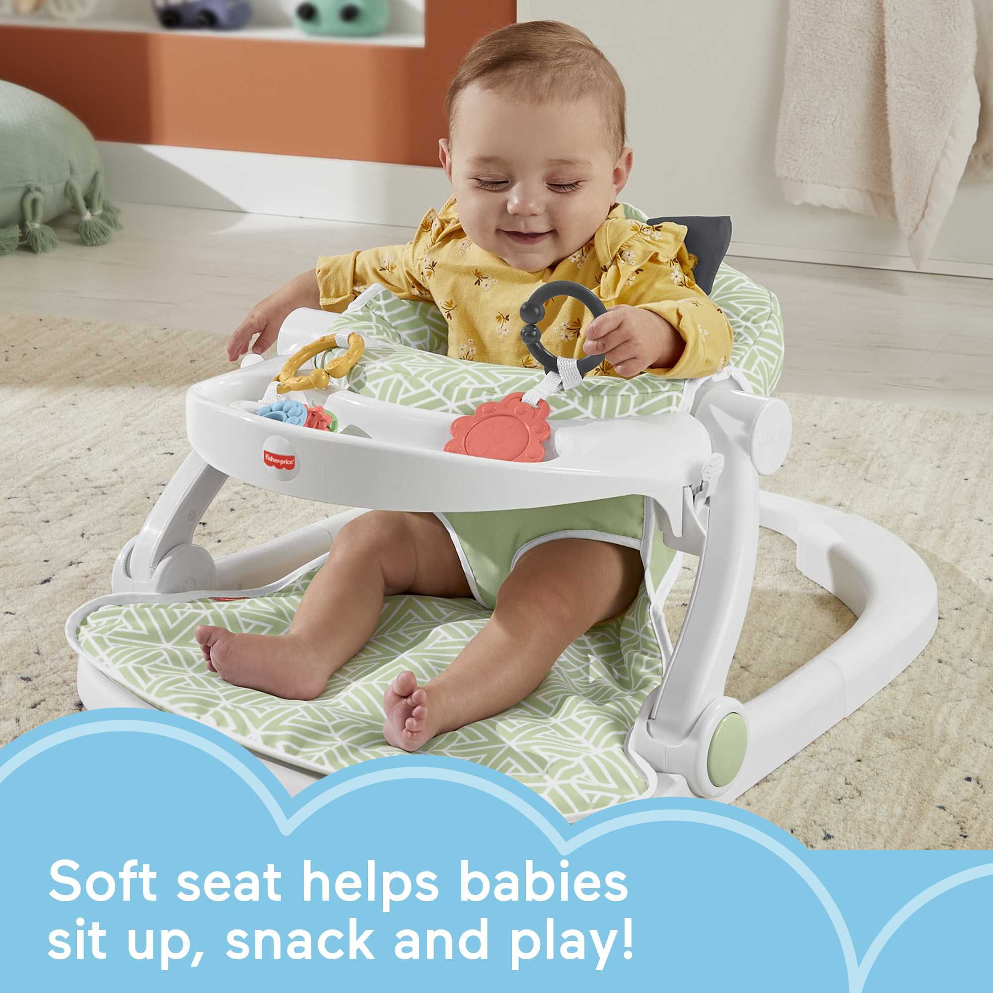 Fisher-Price Sit-Me-Up Seat Portable Baby Chair With Snack Tray And Newborn Toys, Puppy Perfection - Image 2