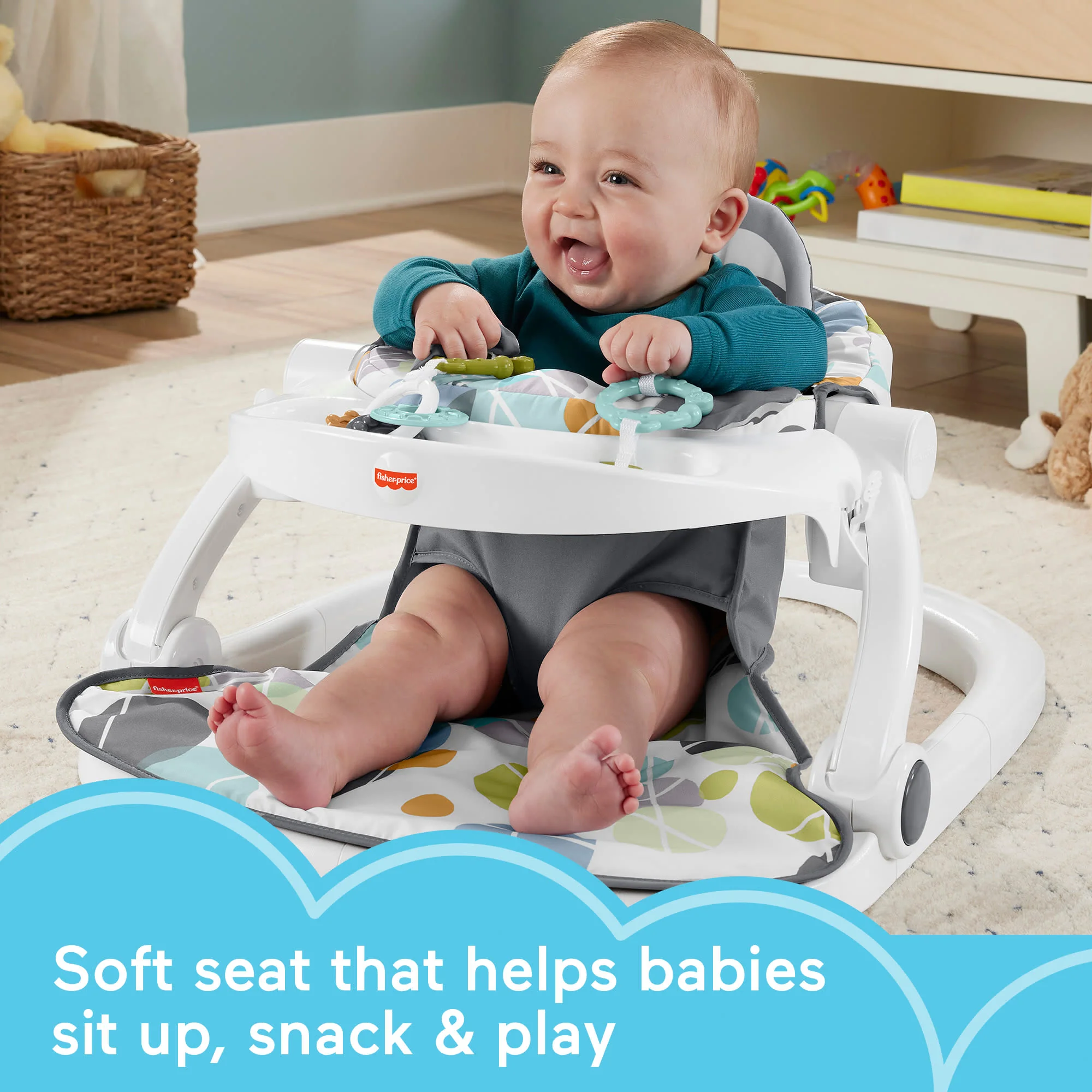 Fisher-Price Sit-Me-Up Floor Seat With Tray, Portable Baby Chair With Toys, Cute Sloth - Image 2