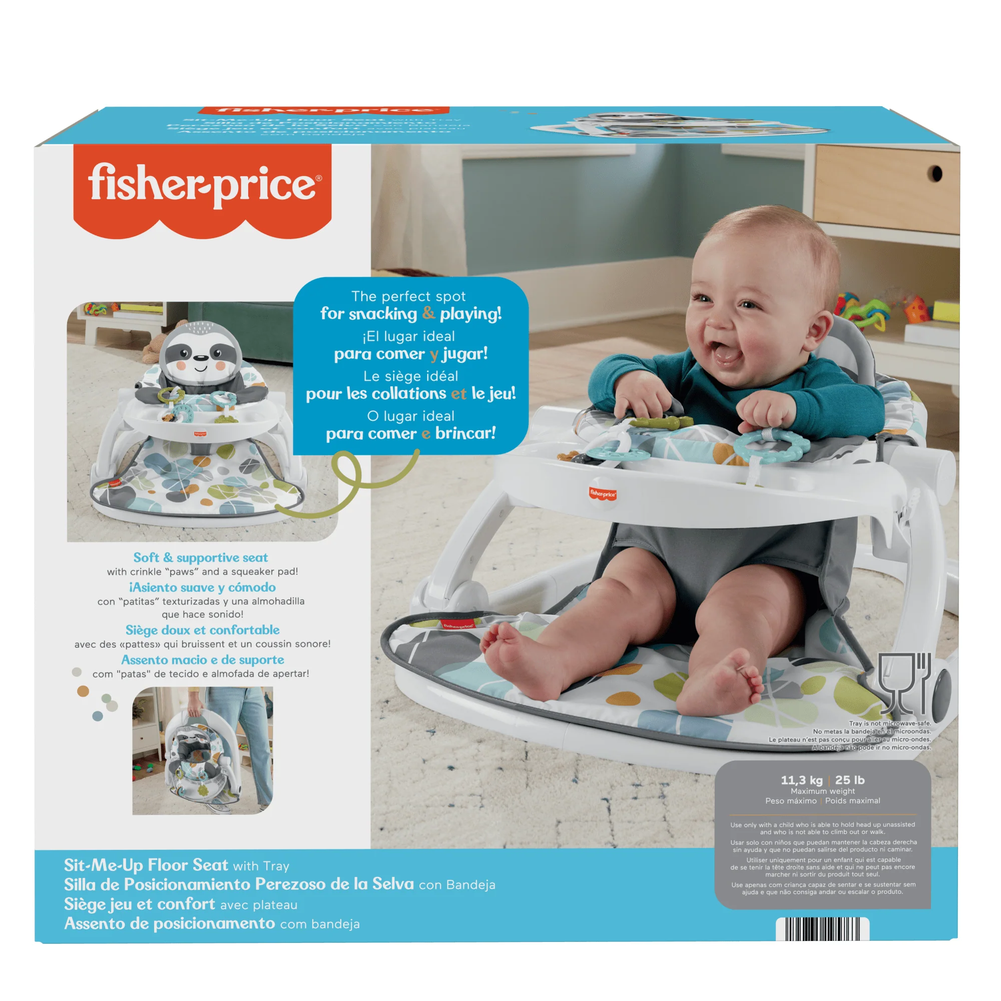 Fisher-Price Sit-Me-Up Floor Seat With Tray, Portable Baby Chair With Toys, Cute Sloth - Image 6