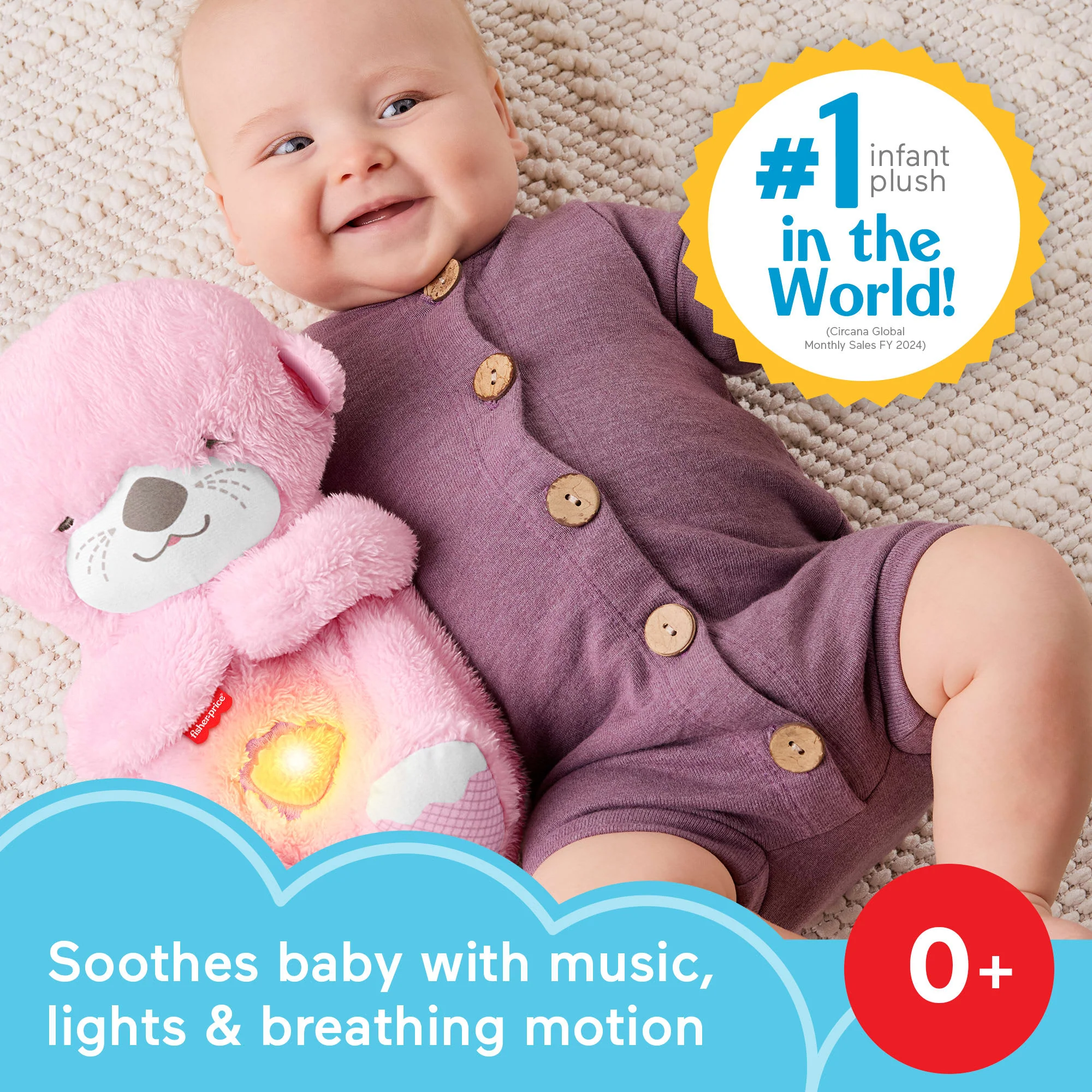 Fisher-Price Soothe 'n Snuggle Otter, Pink Plush Baby Toy, Sound Machine With Breathing Motion - Image 2