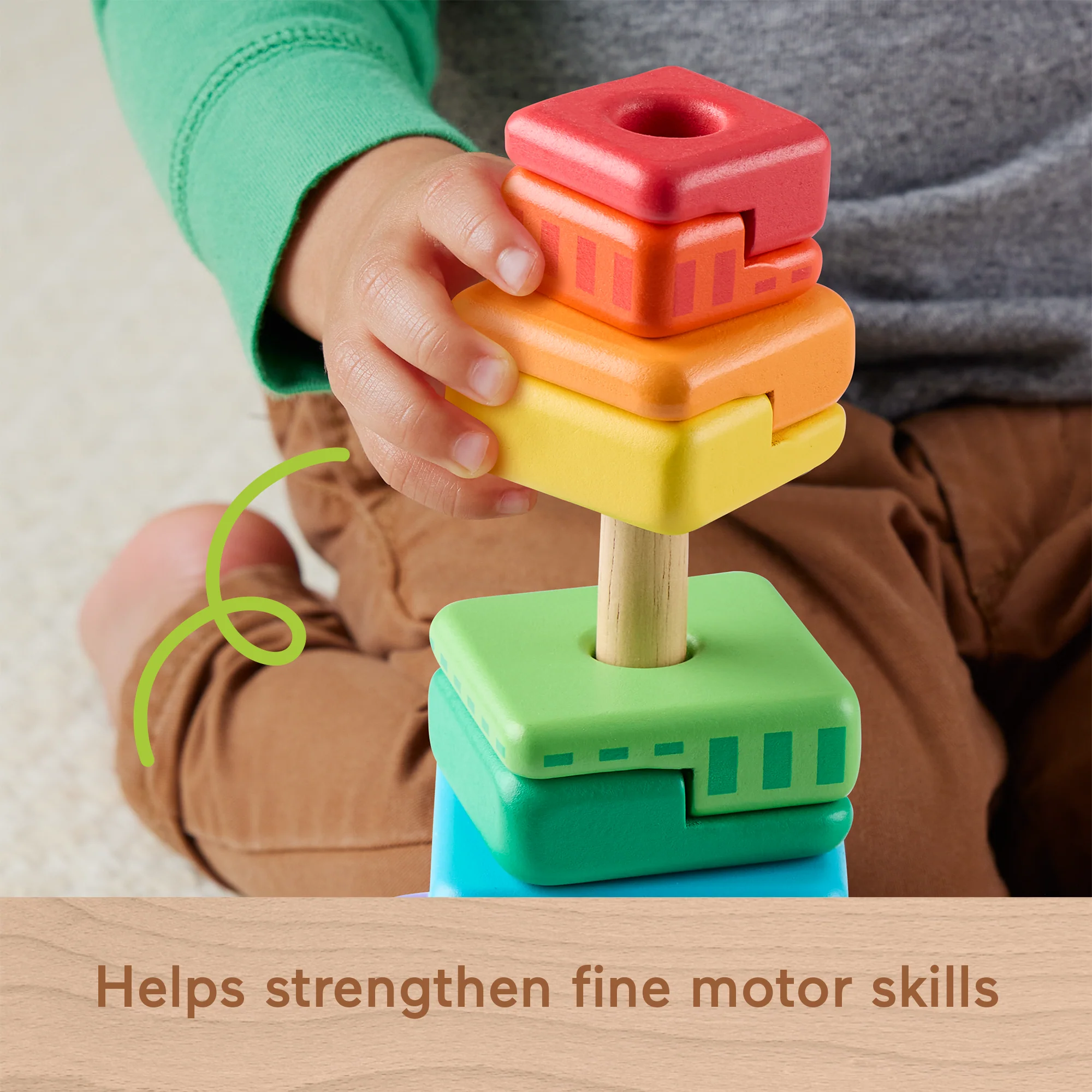 Fisher-Price Wooden Stacking Shape Sorter Toddler Fine Motor Toy, 26 Pieces - Image 4