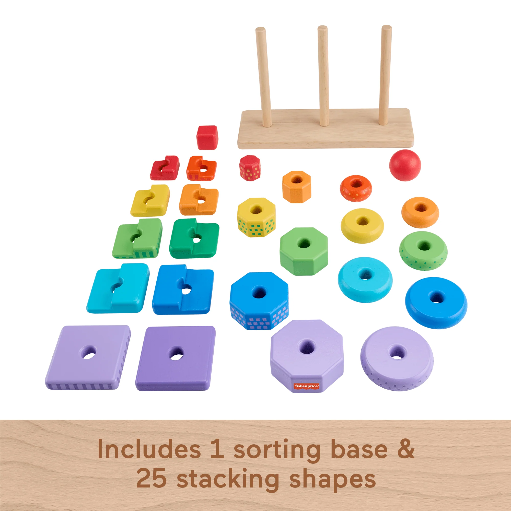 Fisher-Price Wooden Stacking Shape Sorter Toddler Fine Motor Toy, 26 Pieces - Image 5