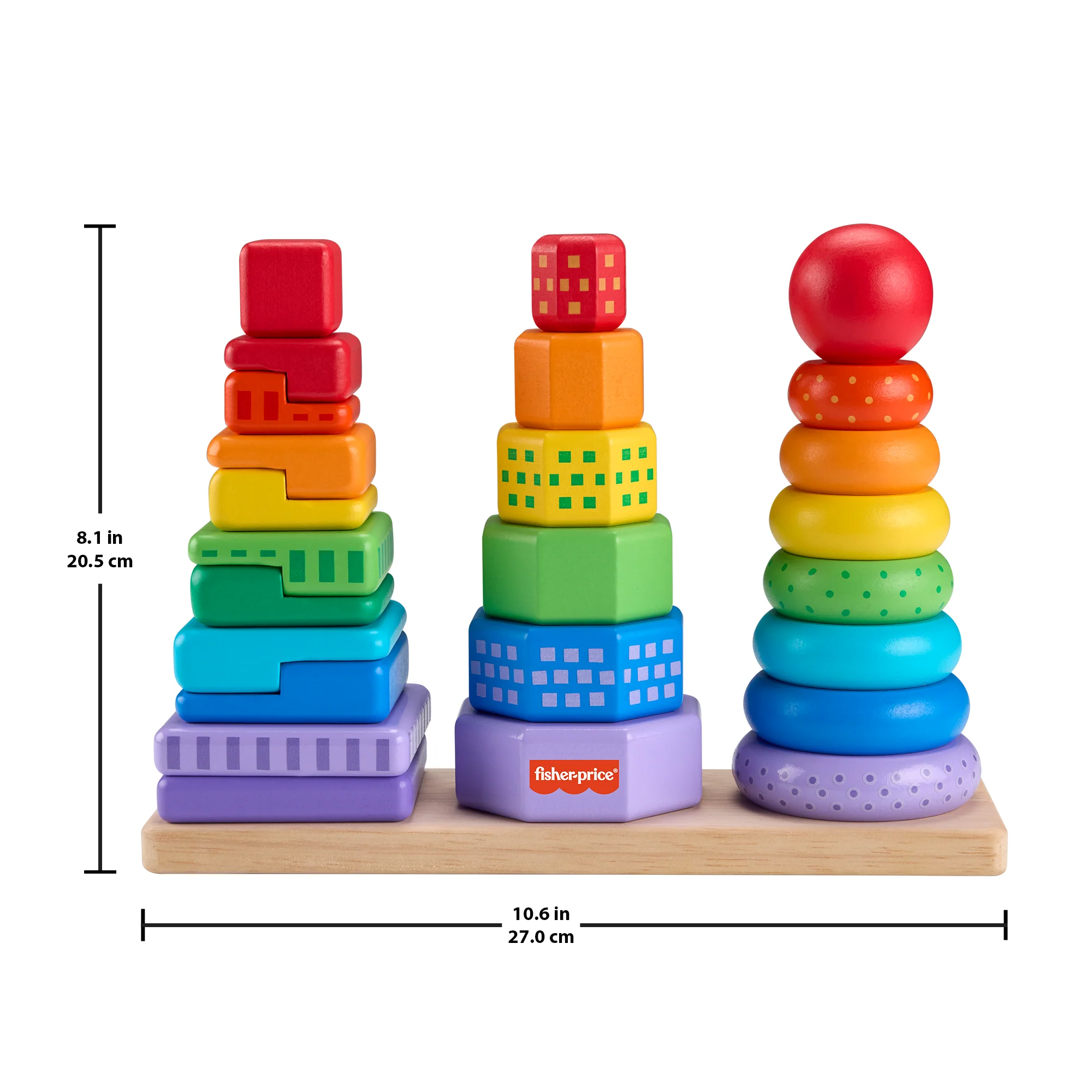 Fisher-Price Wooden Stacking Shape Sorter Toddler Fine Motor Toy, 26 Wood Pieces - Image 5