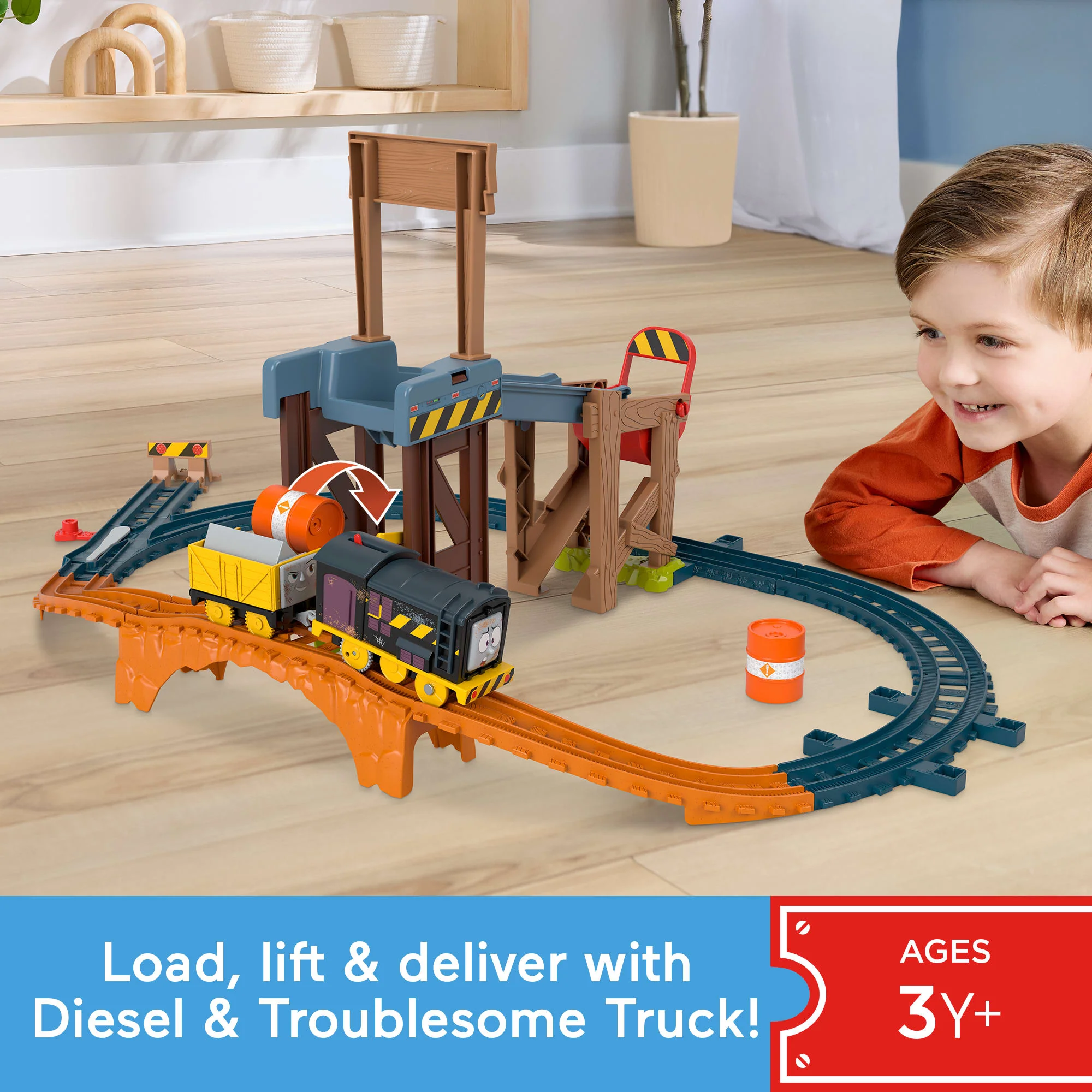 Thomas & Friends Diesel's Lift & Load Construction Set, Motorized Toy Train With Track & Cargo - Image 2