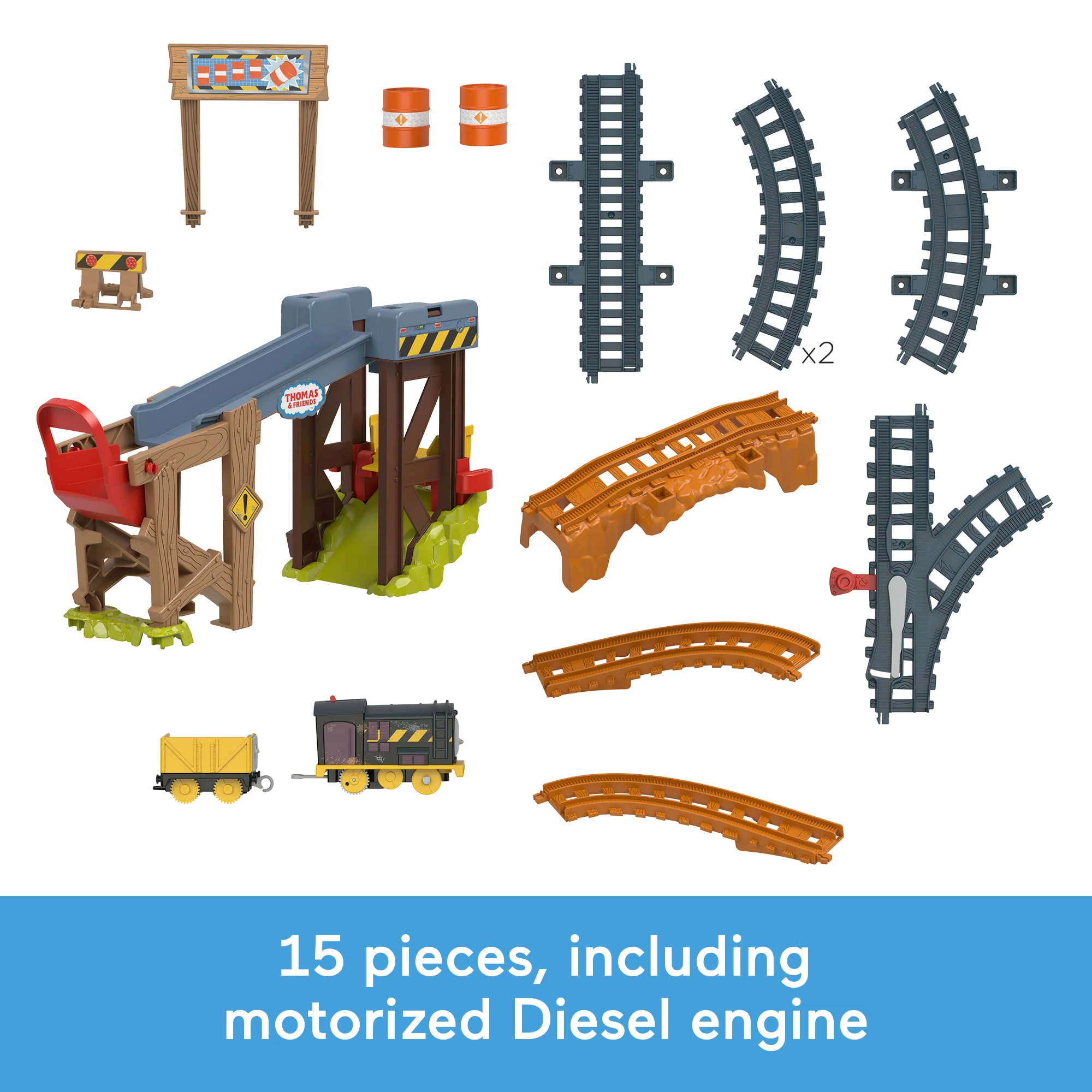 Thomas & Friends Diesel's Lift & Load Construction Set, Motorized Toy Train With Track & Cargo - Image 5