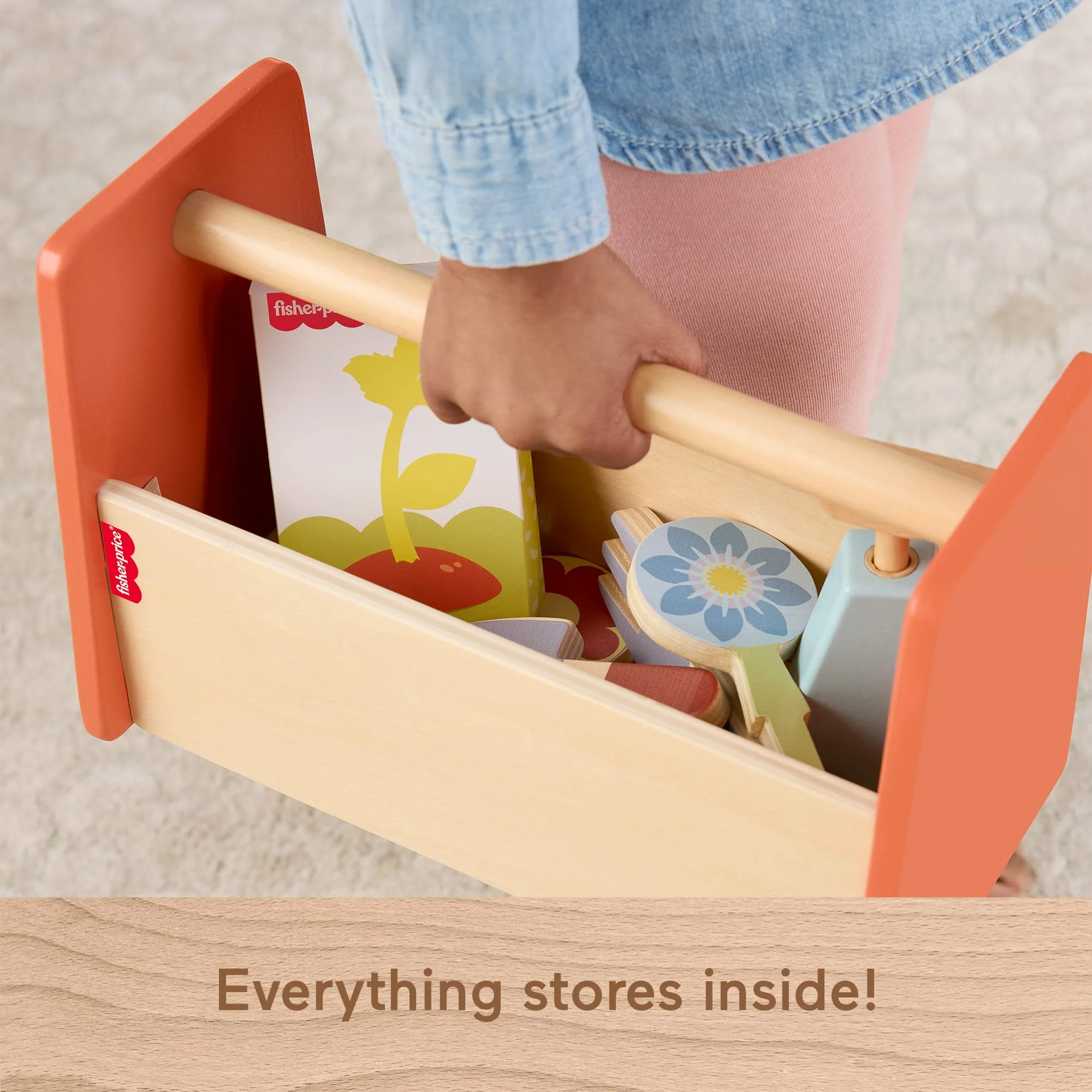 Fisher-Price Tiny Garden Wooden Garden Caddy Pretend Play Set With Tools For Kids, 12 Wood Pieces - Image 4