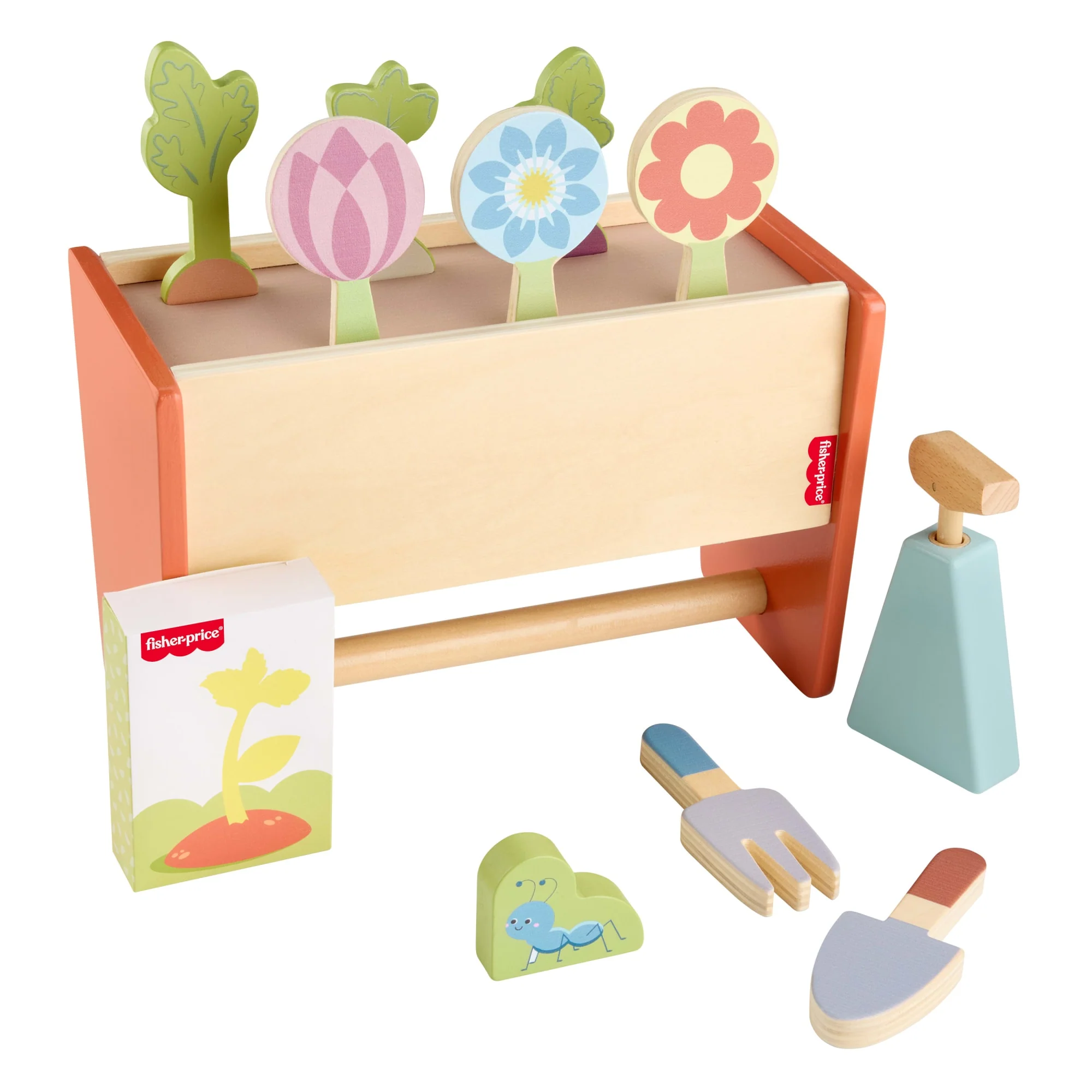 Fisher-Price Tiny Garden Wooden Garden Caddy Pretend Play Set With Tools For Kids, 12 Wood Pieces - Image 6