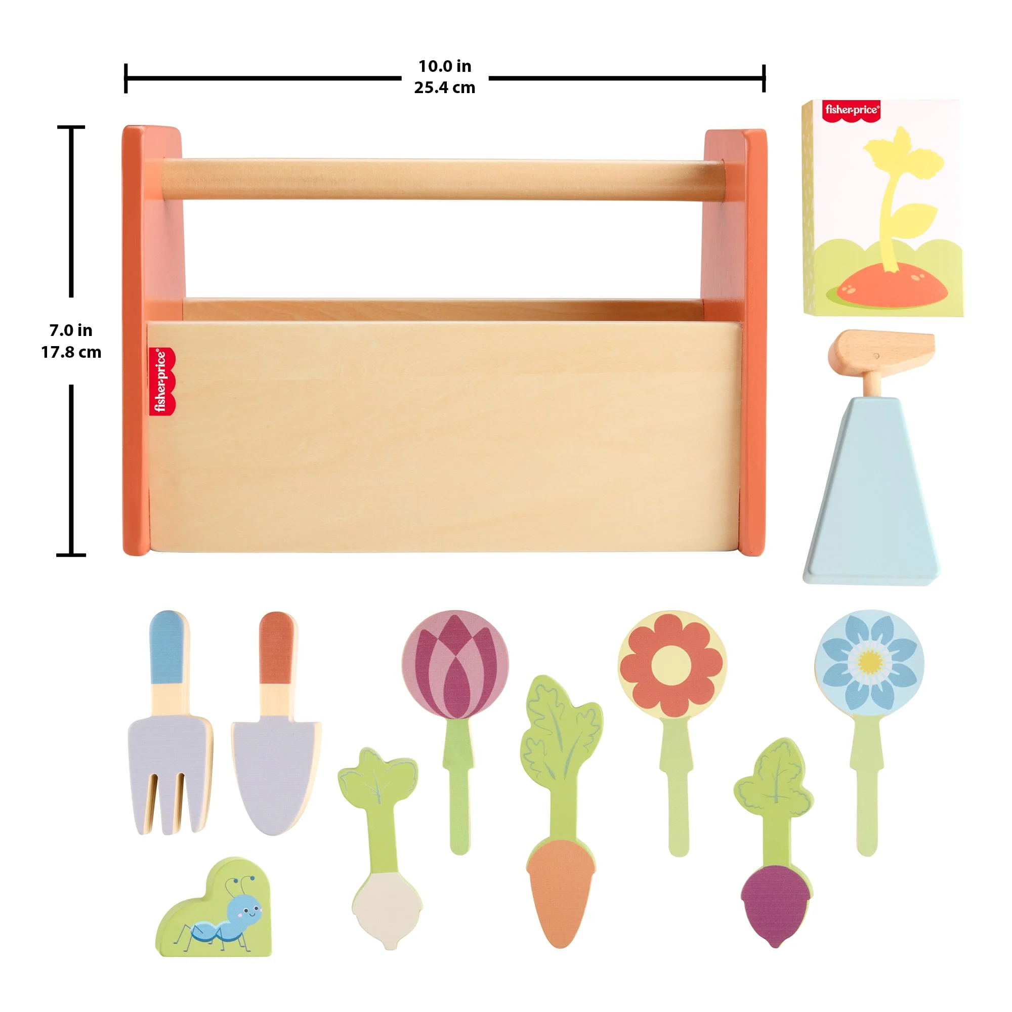 Fisher-Price Tiny Garden Wooden Garden Caddy Pretend Play Set With Tools For Kids, 12 Wood Pieces - Image 6