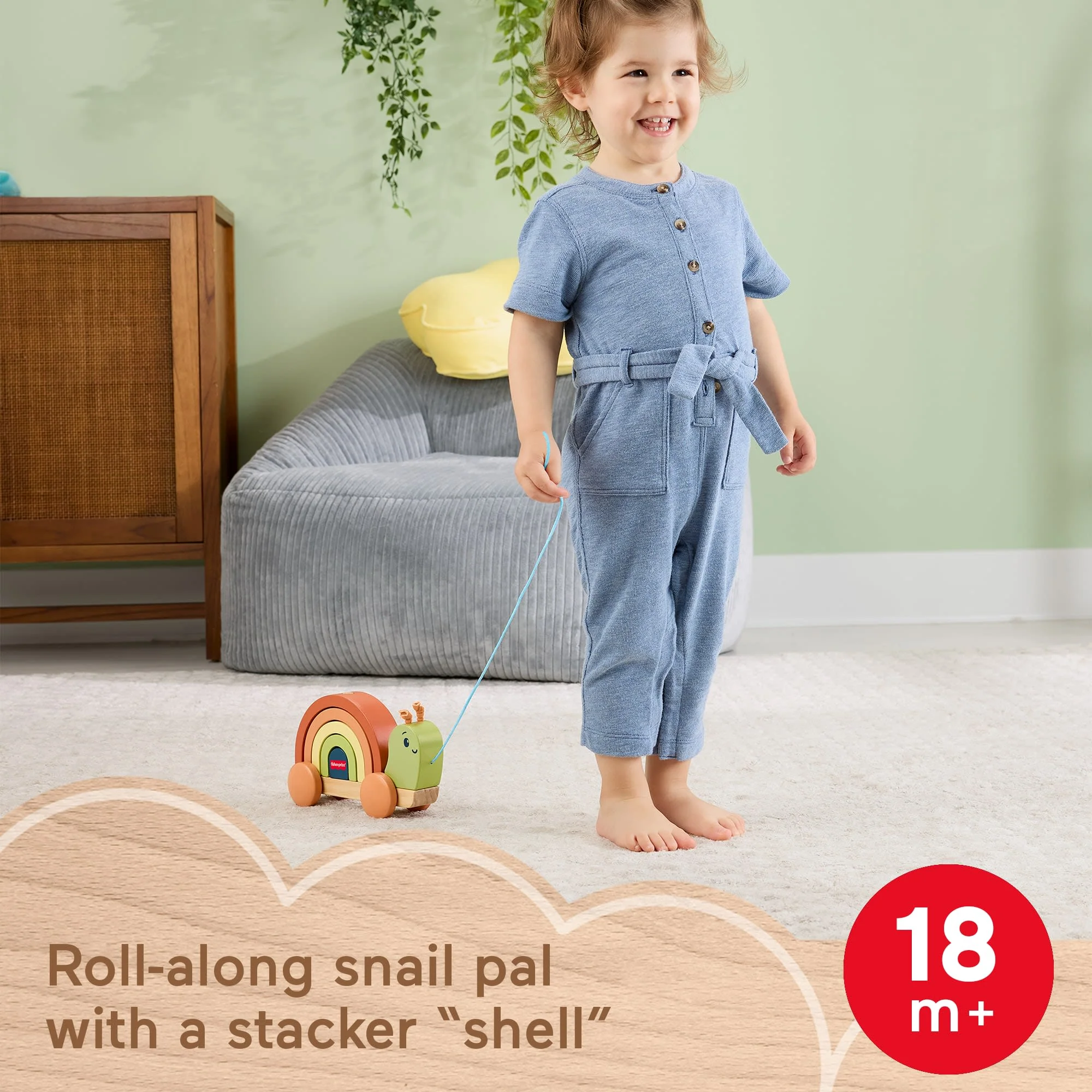 Fisher-Price Tiny Garden Wooden Pull-Along Stacking Snail Toddler Toy, 6 Wood Pieces - Image 2